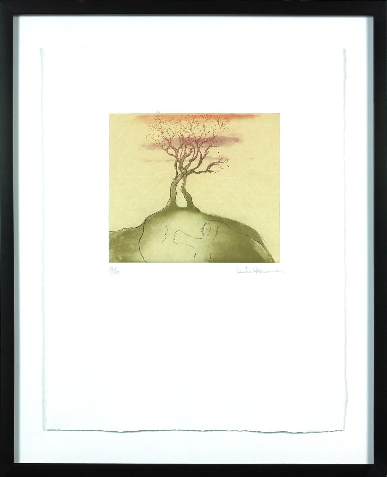 Mujer Sonande de un Arbol aquatint and chine colle by Leiko Ikemura