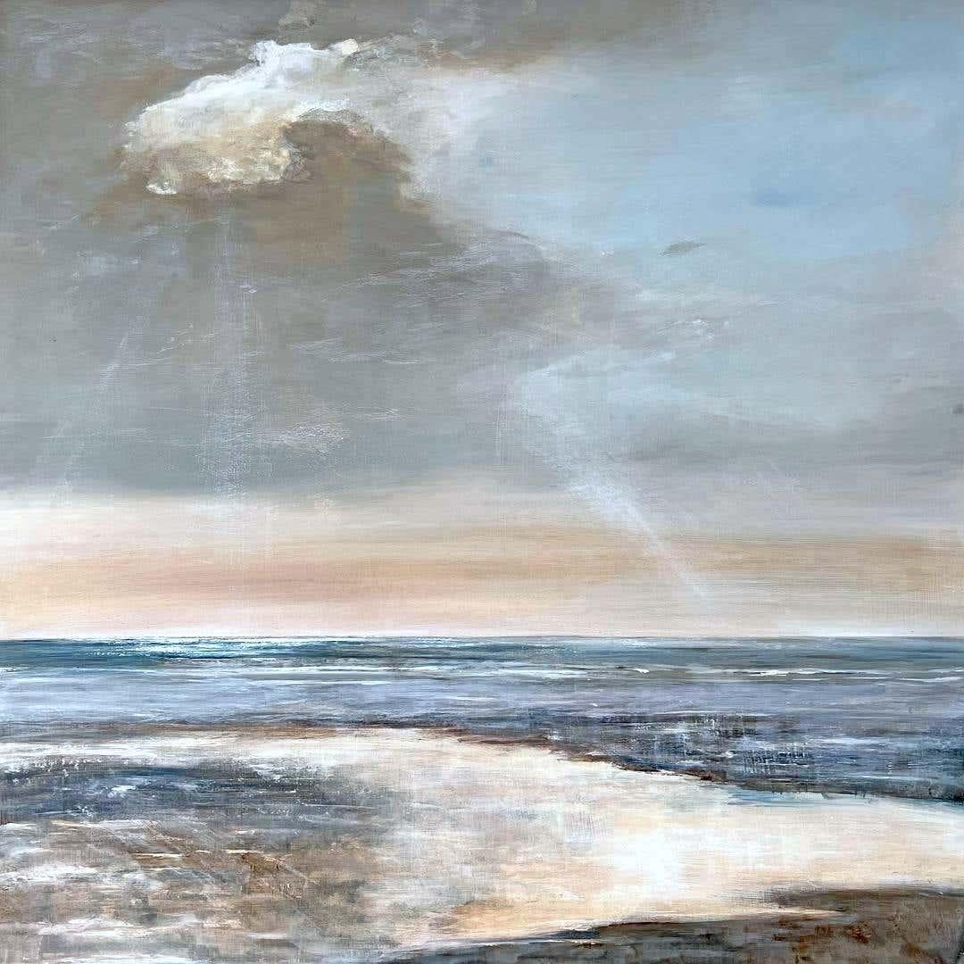 Abstract Painting Leila Godden UA - Behind the Clouds-original abstract seascape-sunset painting-contemporary Art