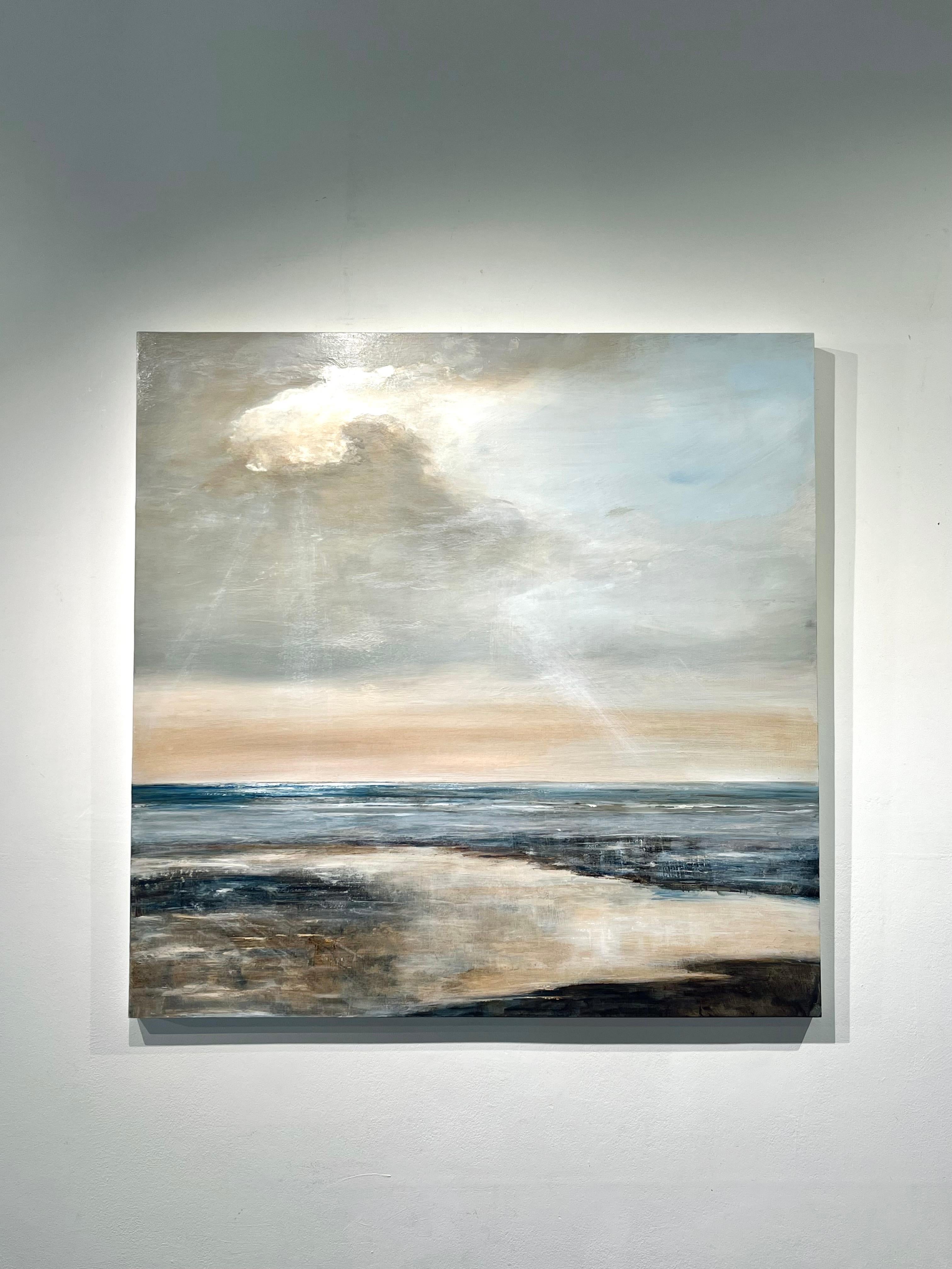 Behind the Clouds-original abstract sunset seascape painting-contemporary Art - Painting by Leila Godden UA