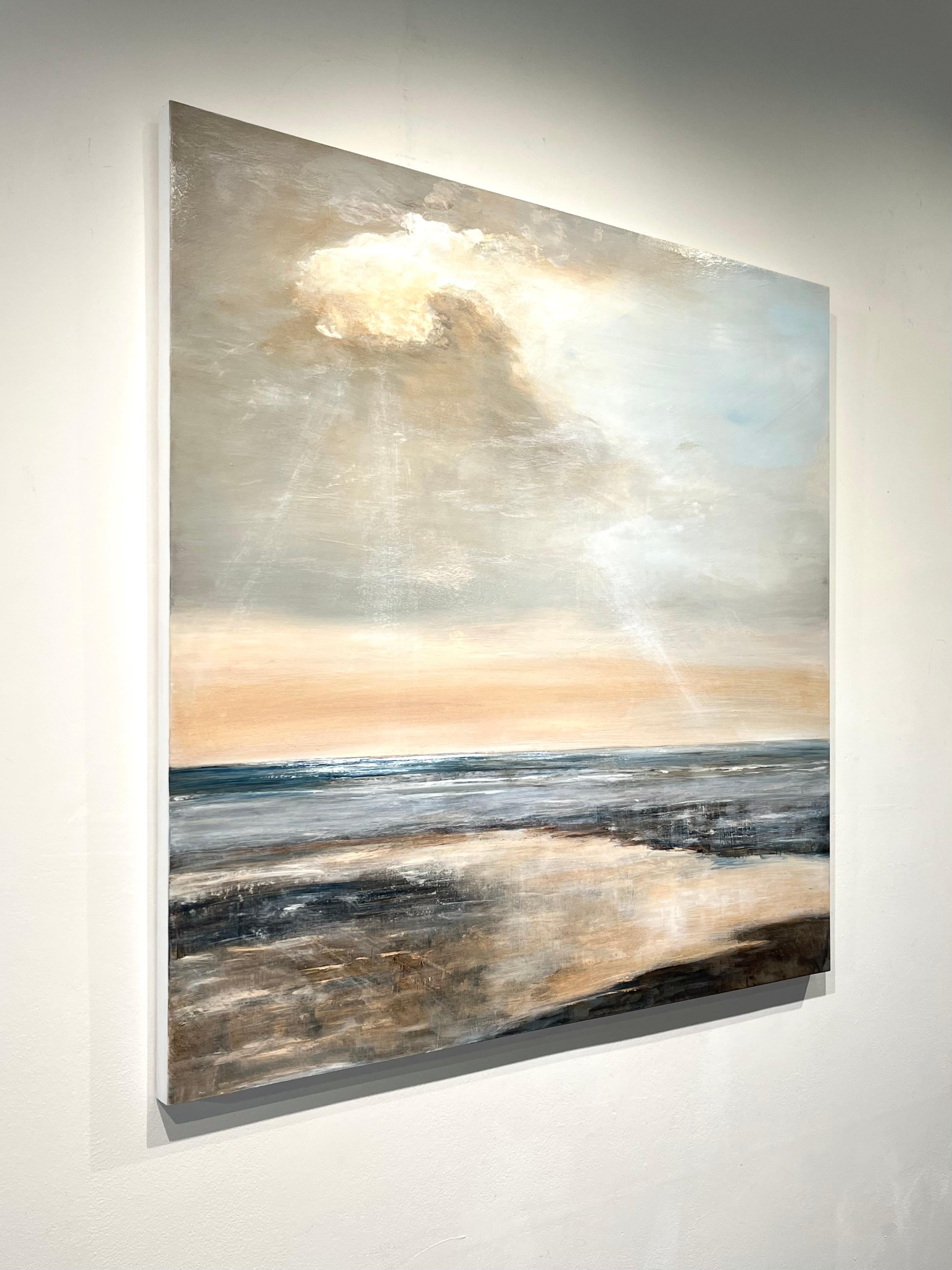 Behind the Clouds-original abstract sunset seascape painting-contemporary Art - Abstract Painting by Leila Godden UA