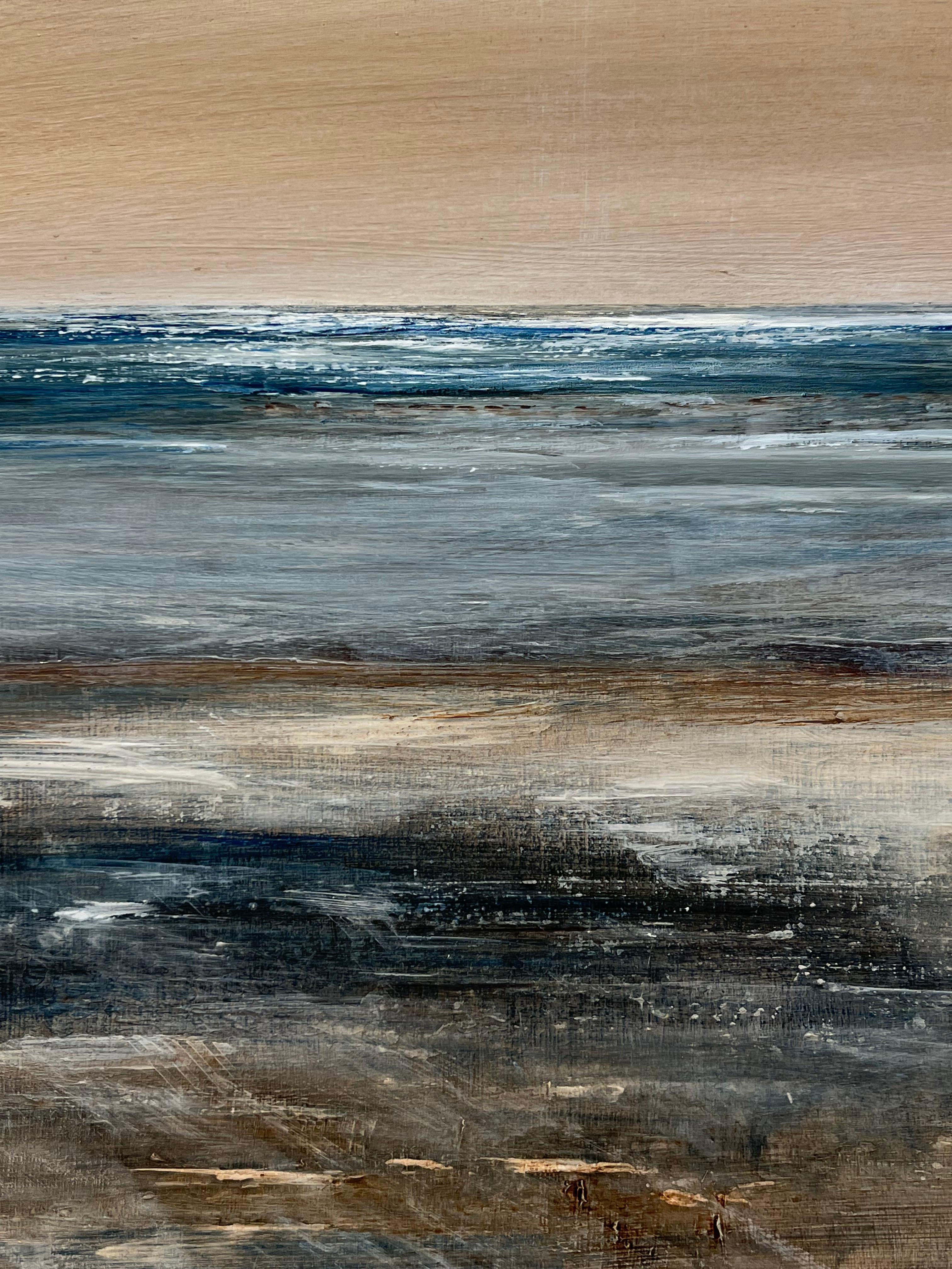 Behind the Clouds-original abstract sunset seascape painting-contemporary Art - Gray Abstract Painting by Leila Godden UA