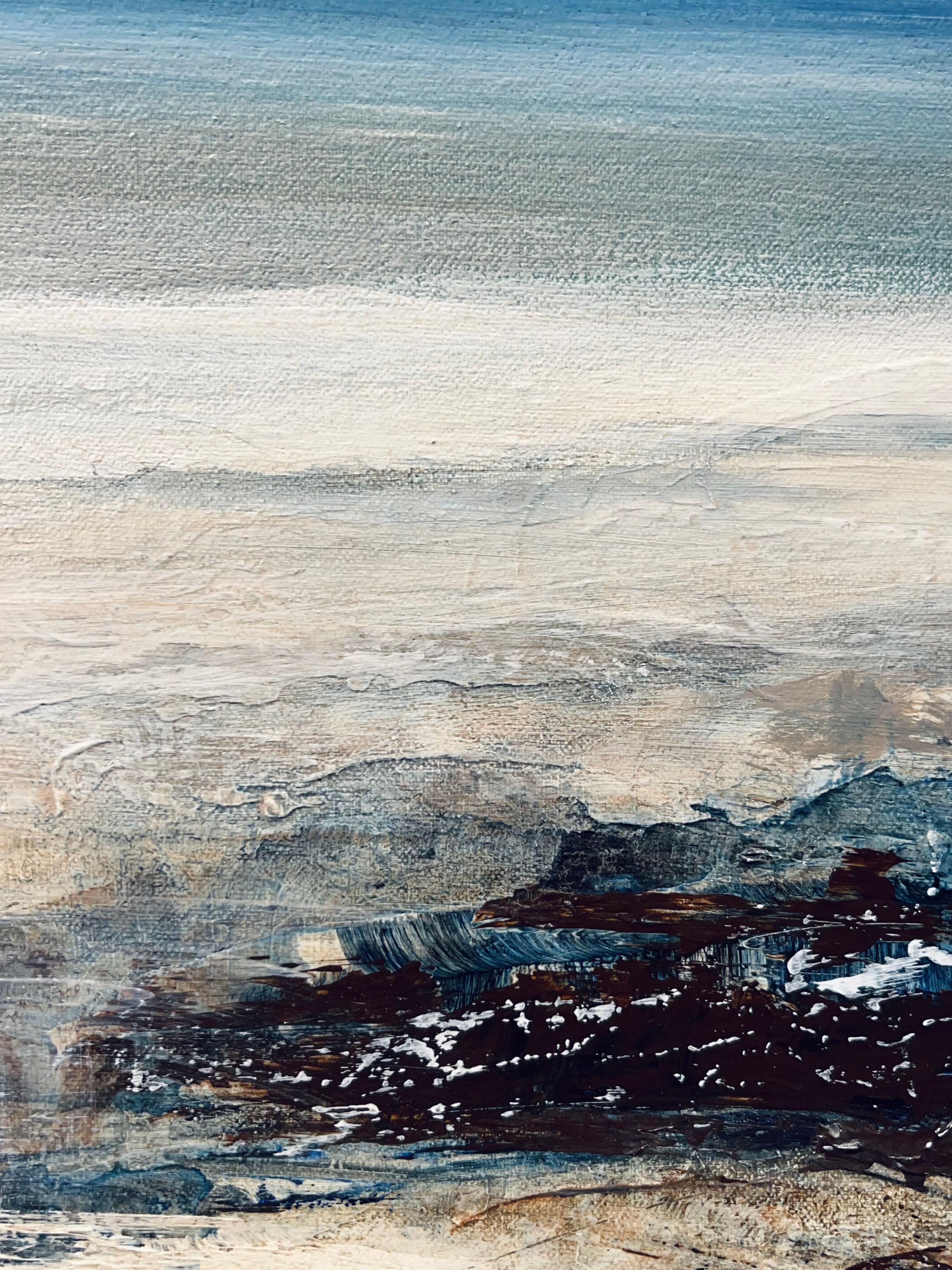 Catching the Light-original seascape ocean abstract painting-contemporary art - Gray Abstract Painting by Leila Godden UA