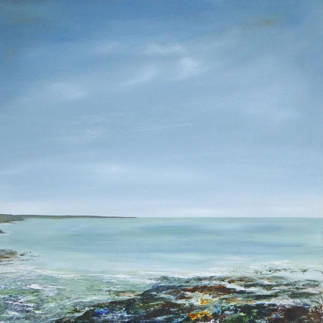 Leila Godden UA Landscape Painting - Edge of the Ocean-contemporary blue and grey seascape painting acrylic on canvas