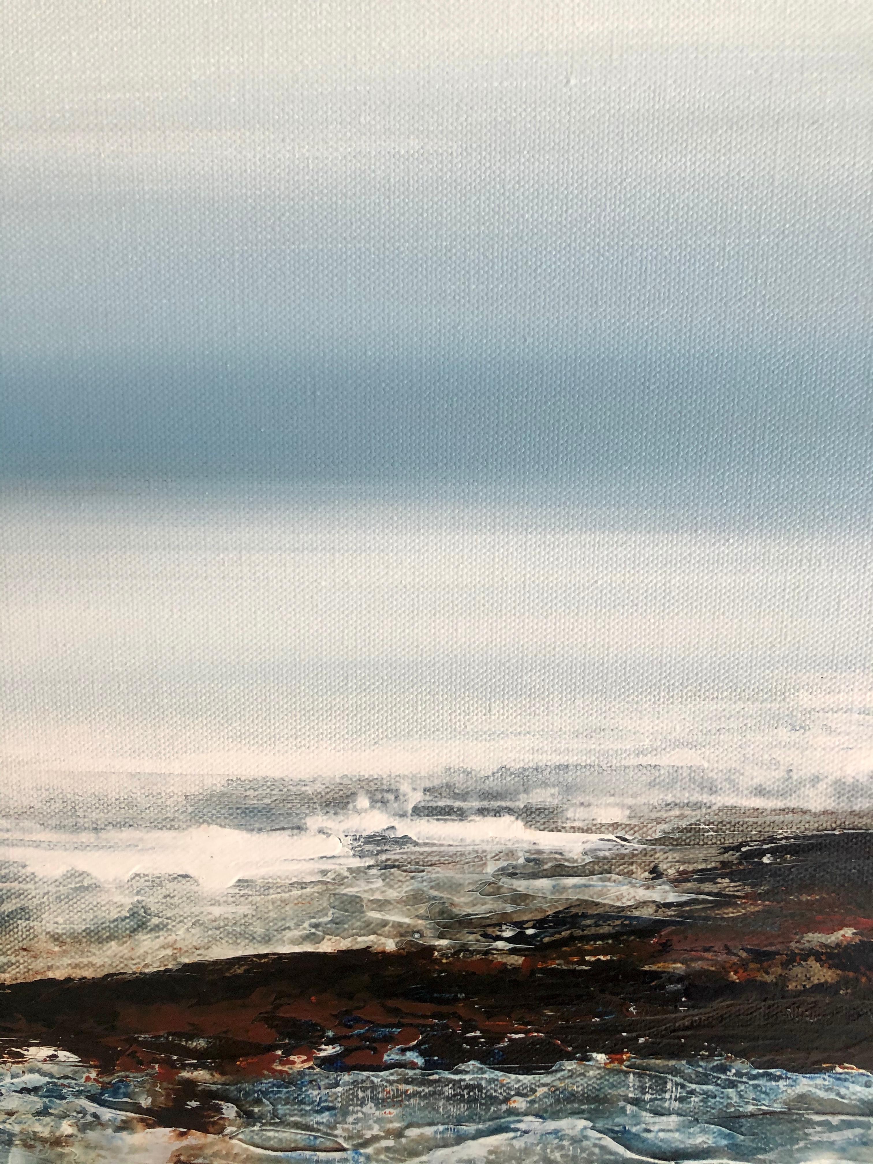 Light on the Water - landscape seascape ocean acrylic Painting Contemporary art - Gray Landscape Painting by Leila Godden UA