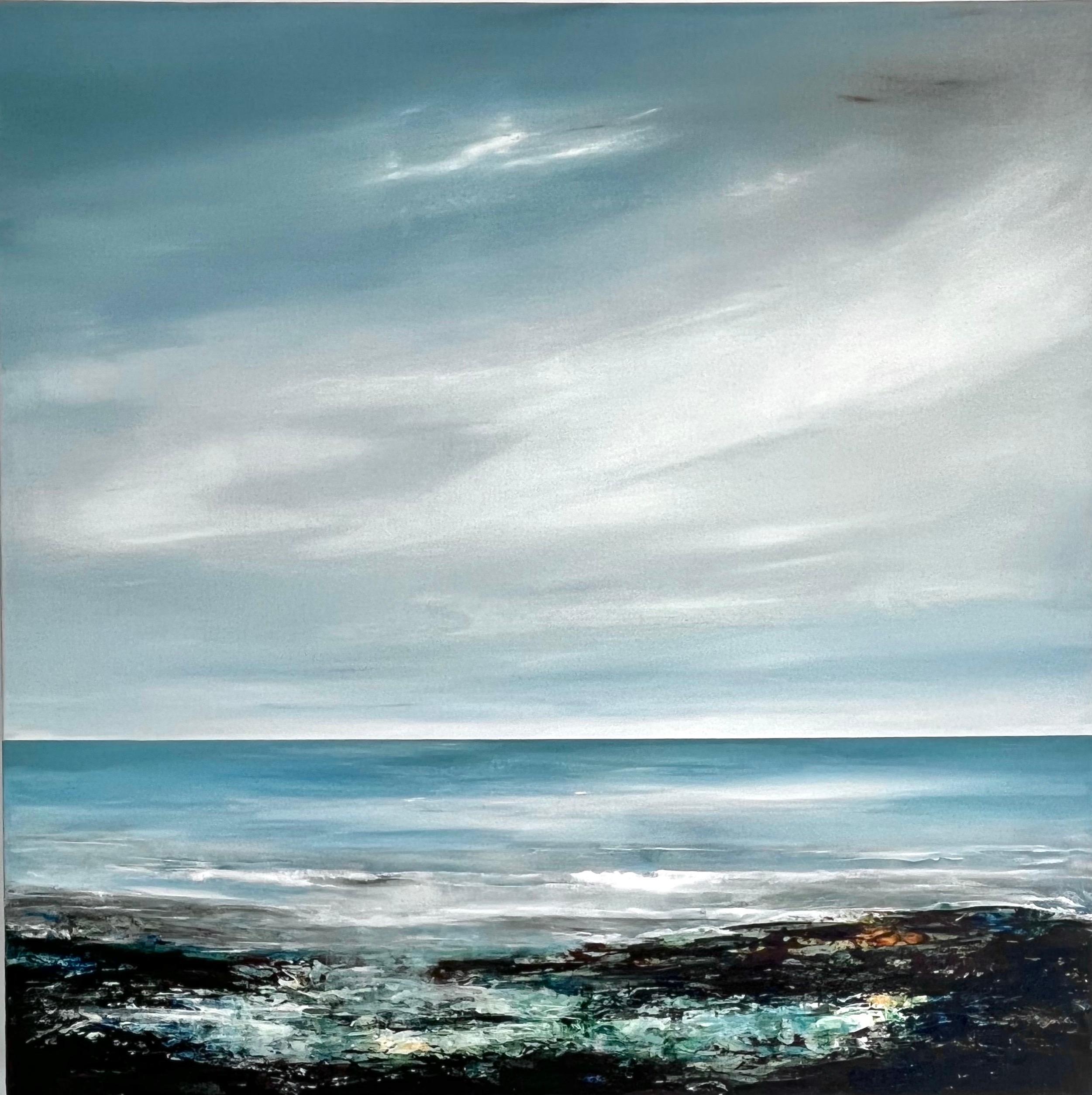 Ocean Breeze-original modern abstract seascape-ocean painting-contemporary art - Abstract Painting by Leila Godden UA