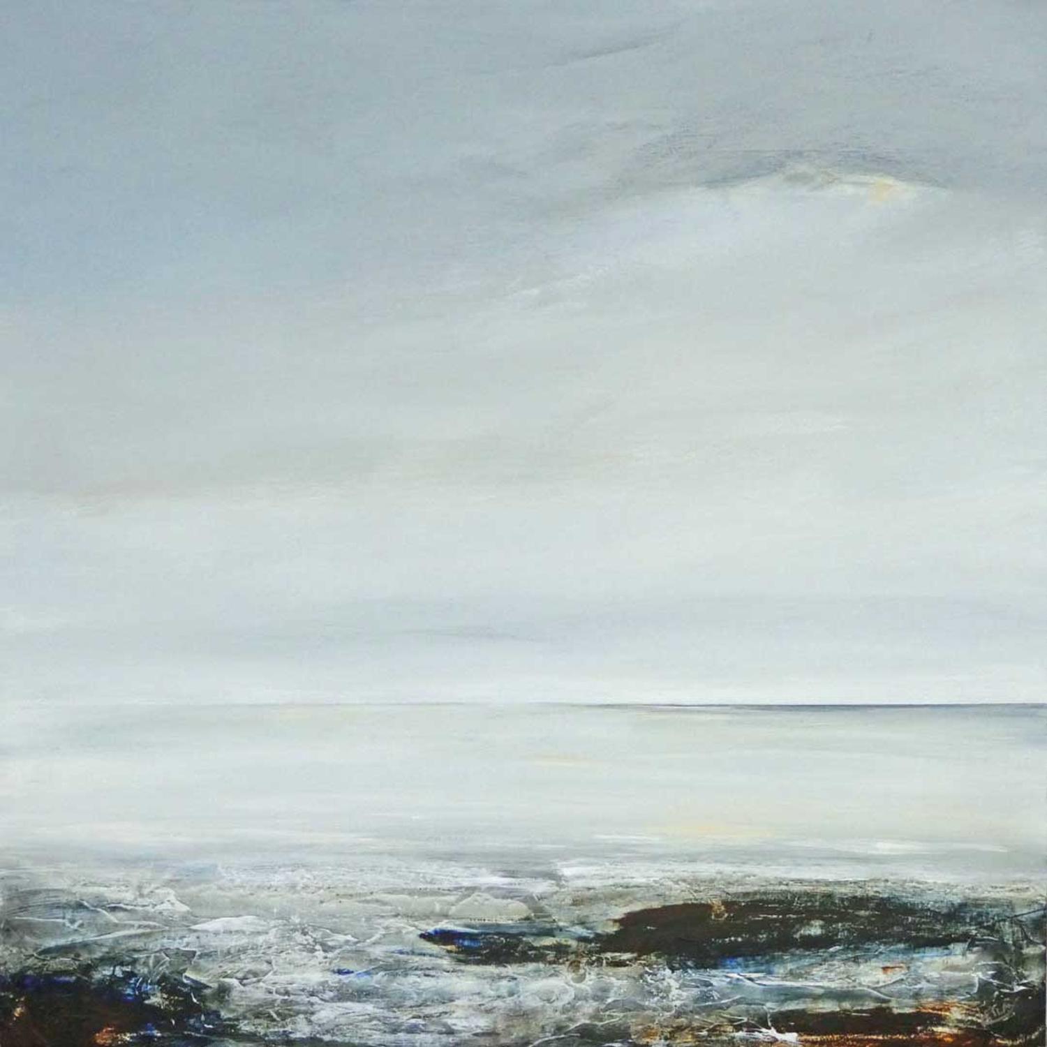 Leila Godden UA Landscape Painting - Sunlit Moment - Brooding British Seascape: Acrylic on Board