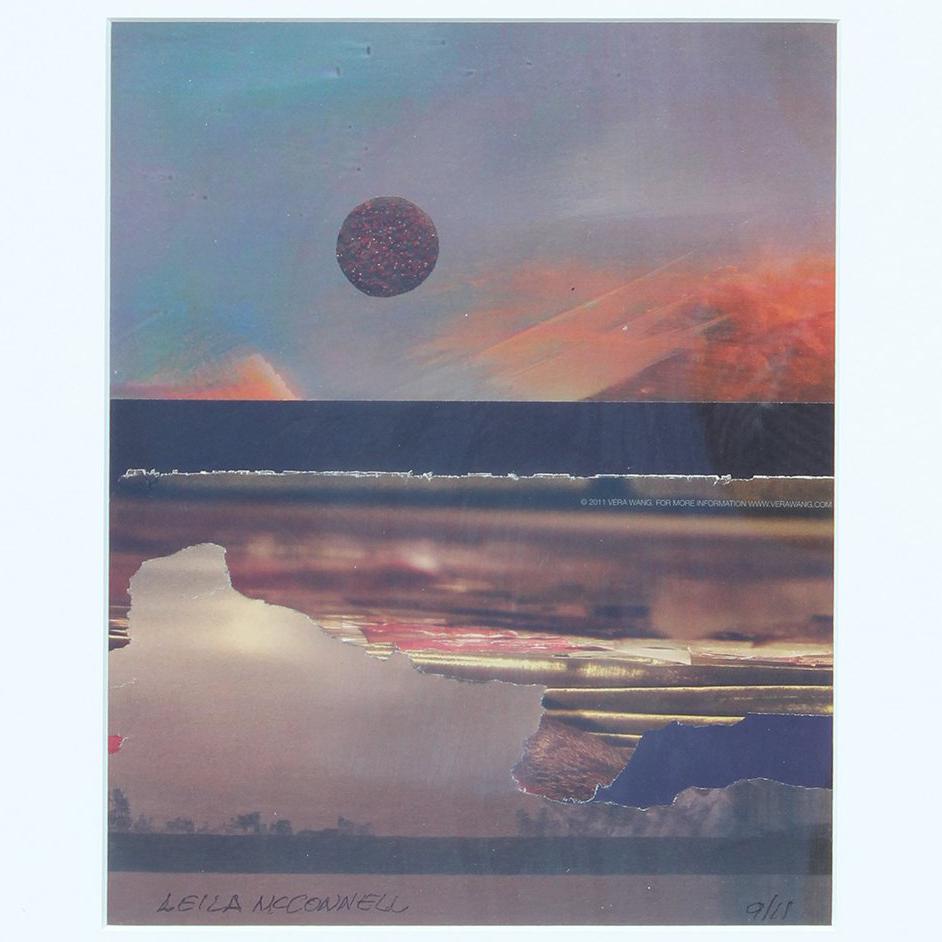 Dreamy Abstract Collage of a sunset by Leila McConnell from 2011. Signed and dated by artist.

Artist Biography:
Leila McConnell was born in 1927 in Los Angeles, California. Her family moved to Houston when she was six and, after graduating from