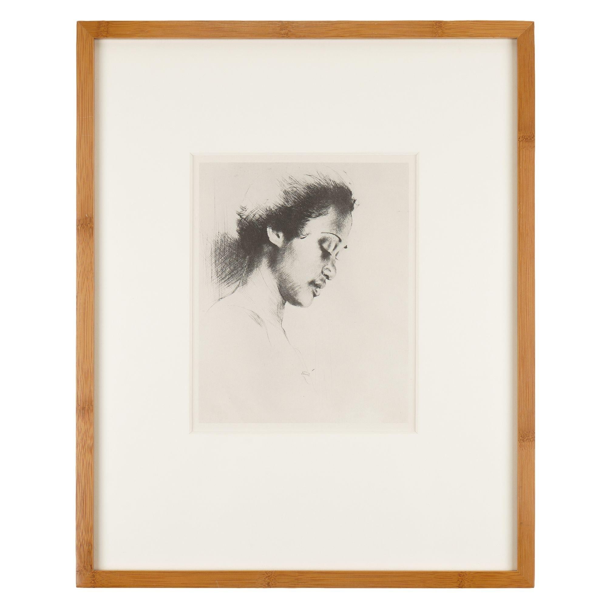 Pair of lithographs titled “Lellani” and “Mokihana,” following the 1st edition of Kelly's “Etching of Hawaiians” book. Both lithographs are mounted on archival mat and famed under glass.

Signed in the plate: John Kelly

American, 1943.