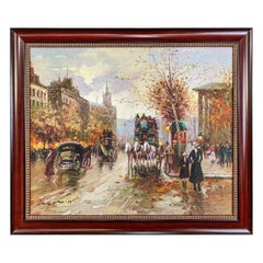 Vintage Mid Century Cityscape Oil on Canvas Painting, Framed and Signed