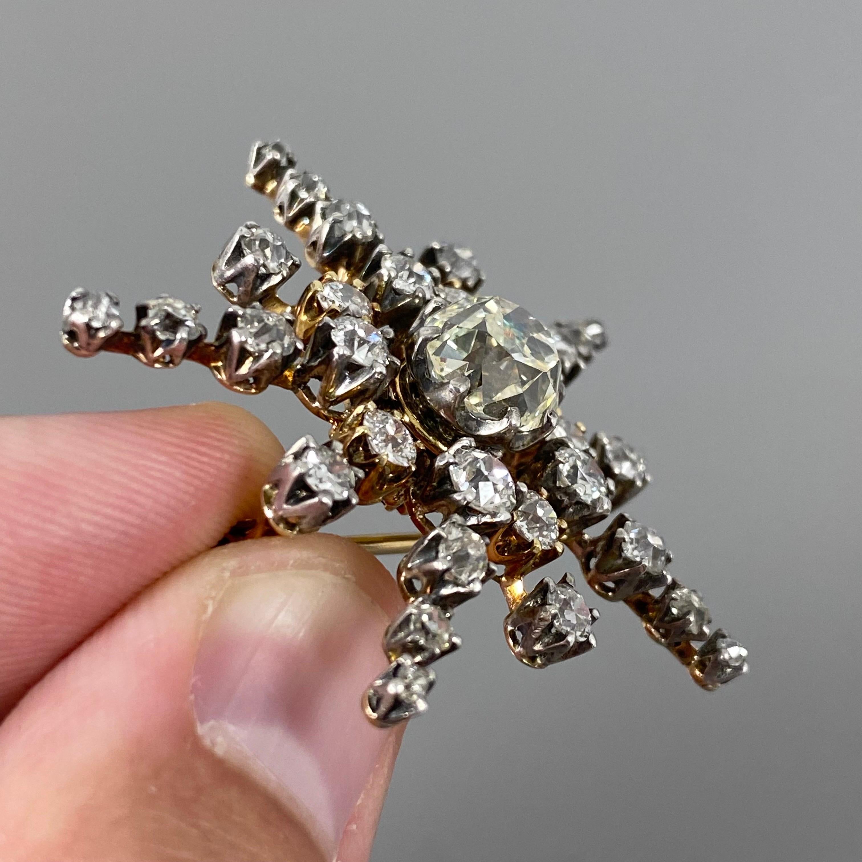 Leitão & Irmão Antike 19. Jahrhundert Diamant-Stern-Schildpatt-Brosche Haarkamm im Angebot 8