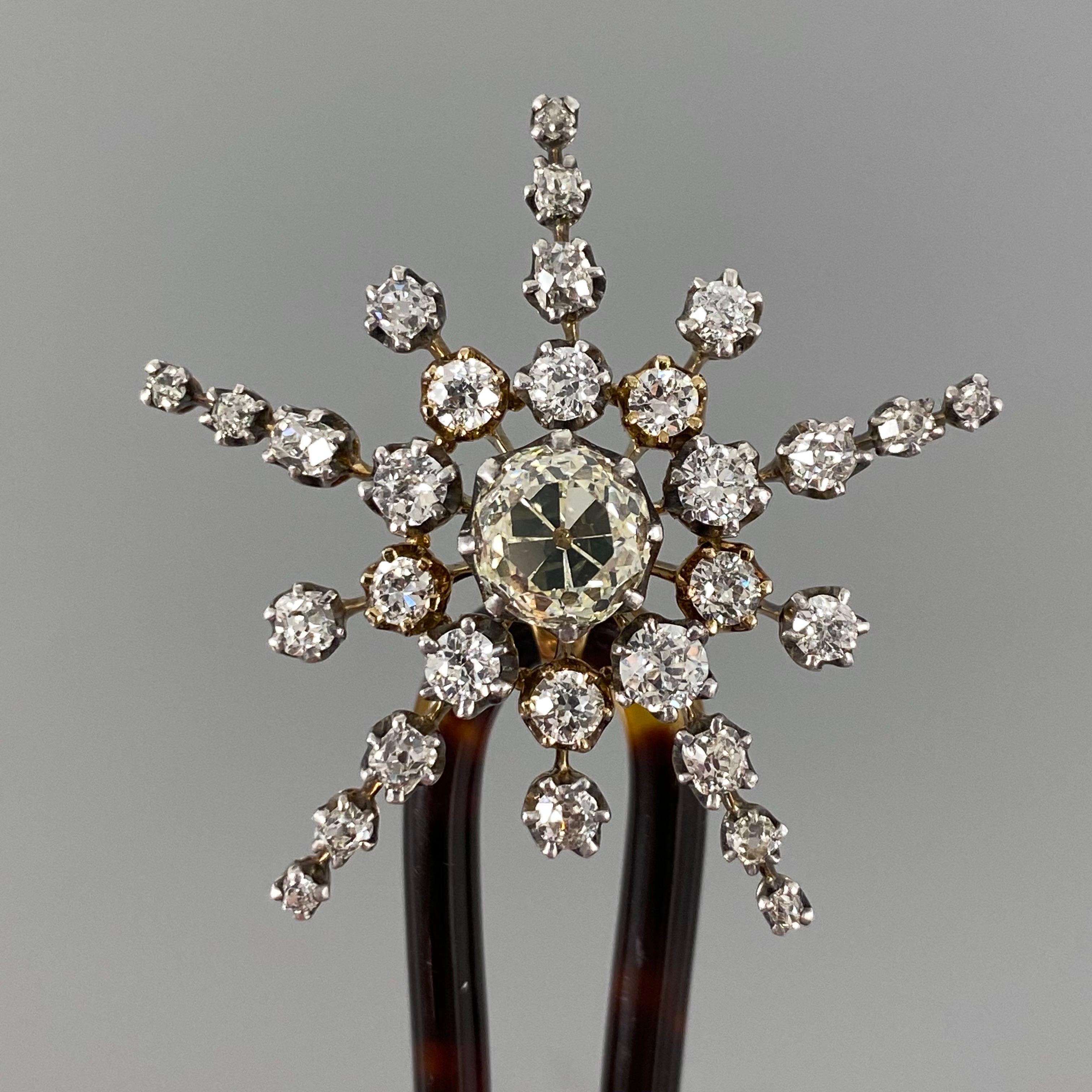 Leitão & Irmão Antike 19. Jahrhundert Diamant-Stern-Schildpatt-Brosche Haarkamm für Damen oder Herren im Angebot