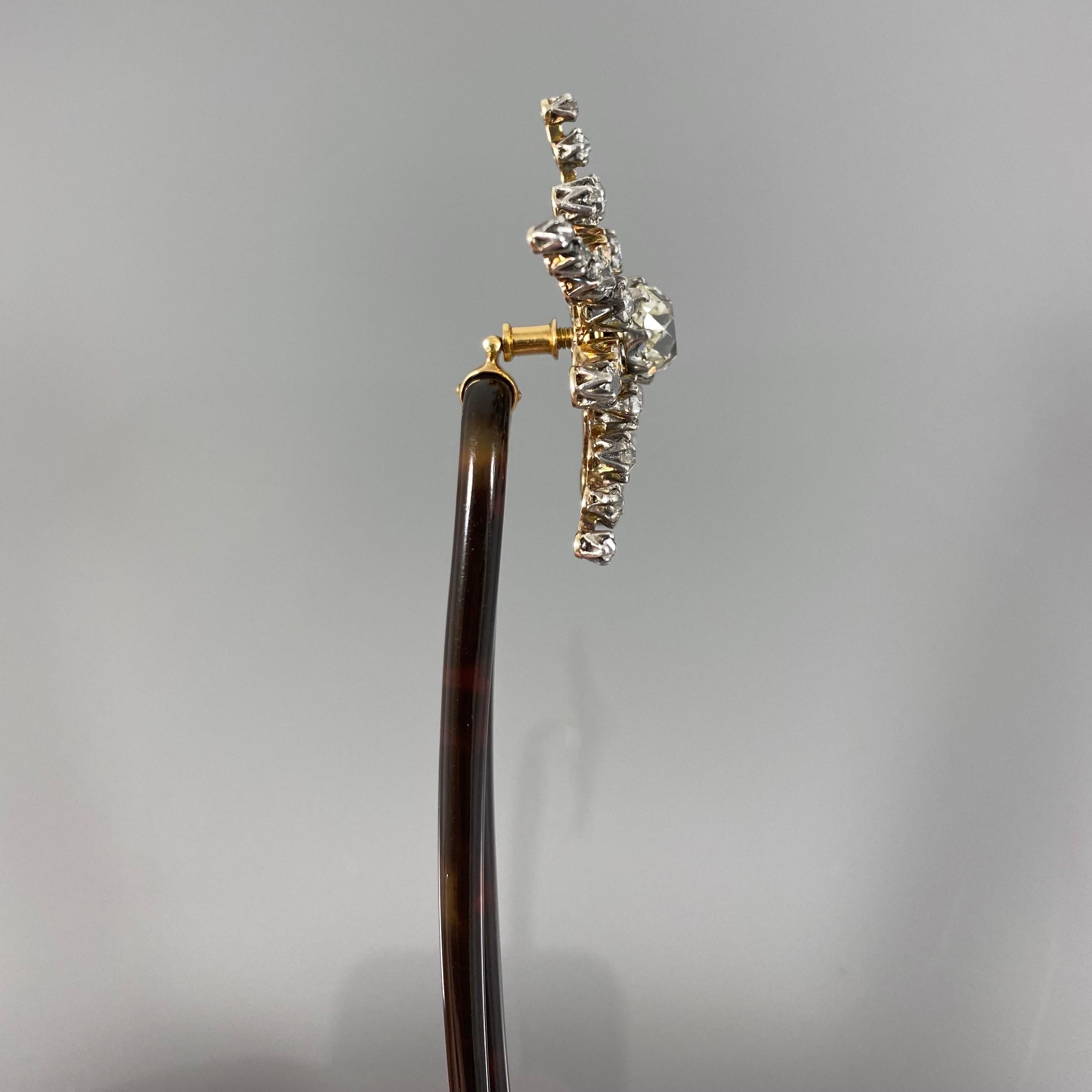 Leitão & Irmão Antike 19. Jahrhundert Diamant-Stern-Schildpatt-Brosche Haarkamm im Angebot 1