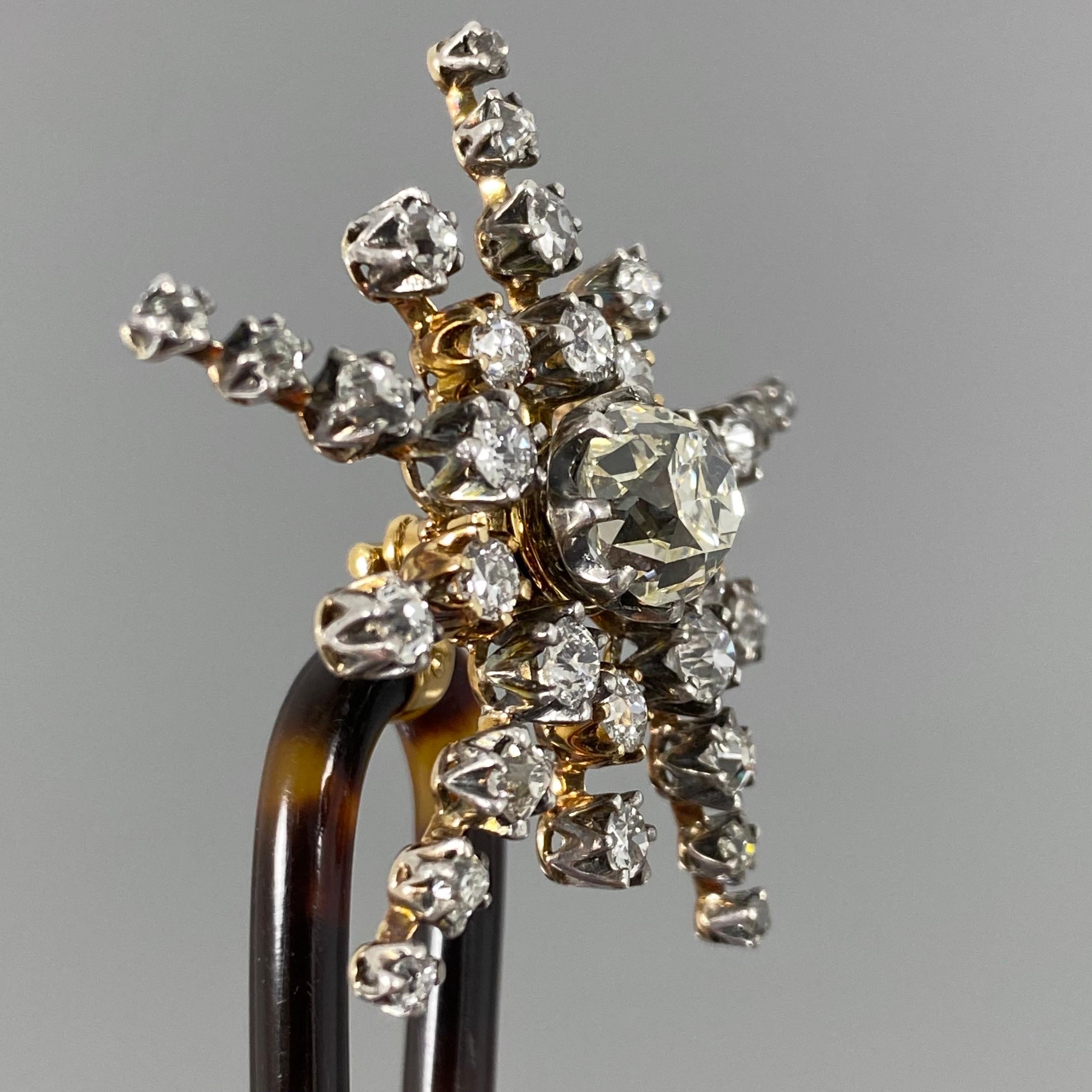 Leitão & Irmão Antike 19. Jahrhundert Diamant-Stern-Schildpatt-Brosche Haarkamm im Angebot 2