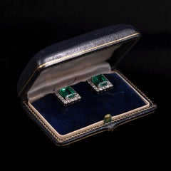 Leitão & Irmão Art Deco Emerald Diamond Earrings Platinum Gold Portuguese 1930s