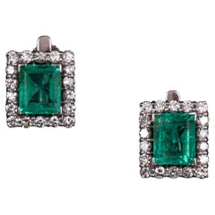 Leitão & Irmão Orecchini di diamanti con smeraldo Art Deco in oro platino Portoghese 1930