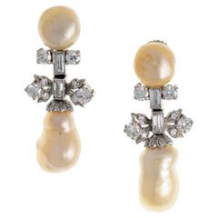Leitão & Irmão Art Deco Natural Pearl Diamond Earrings Platinum Portuguese 1940s