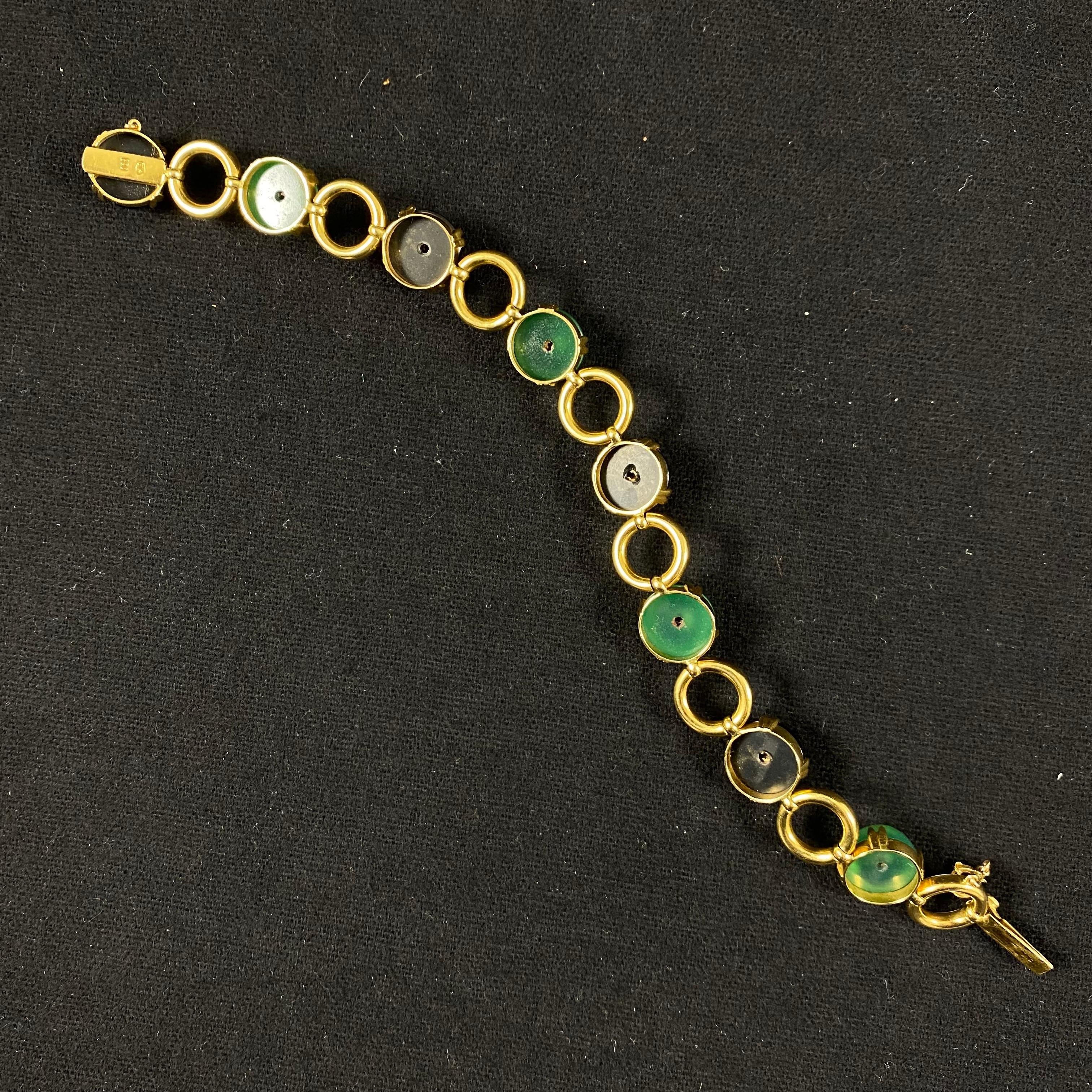 Leitão & Irmão Art Deco Onyx Chrysoprase Pearl White Enamel Bracelet Yellow Gold For Sale 7