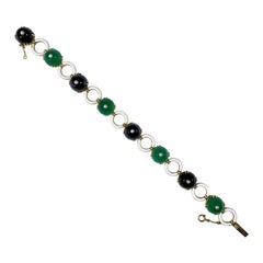 Art Deco Onyx Chrysopras Perle Weiß Emaille Armband Gelbgold vonão & Irmão