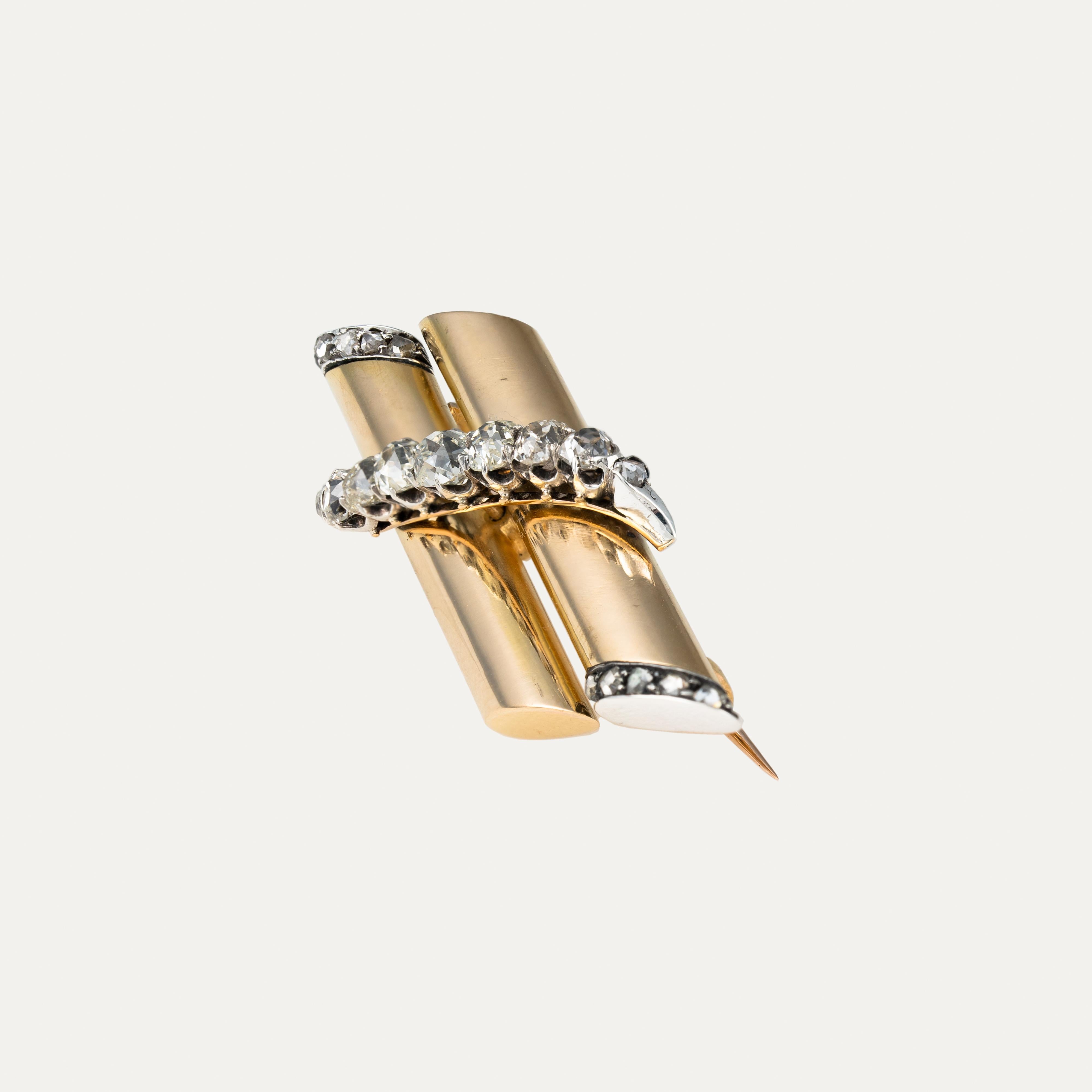 Taille vieille Europe Leitão & Irmão Brooch in Gold and Diamonds, Portuguese, 19th/20th Century en vente