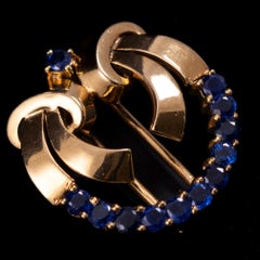Leitão & Irmão Sapphire Pair of Clip Brooches 19.2K Yellow Gold Portuguese 1930s