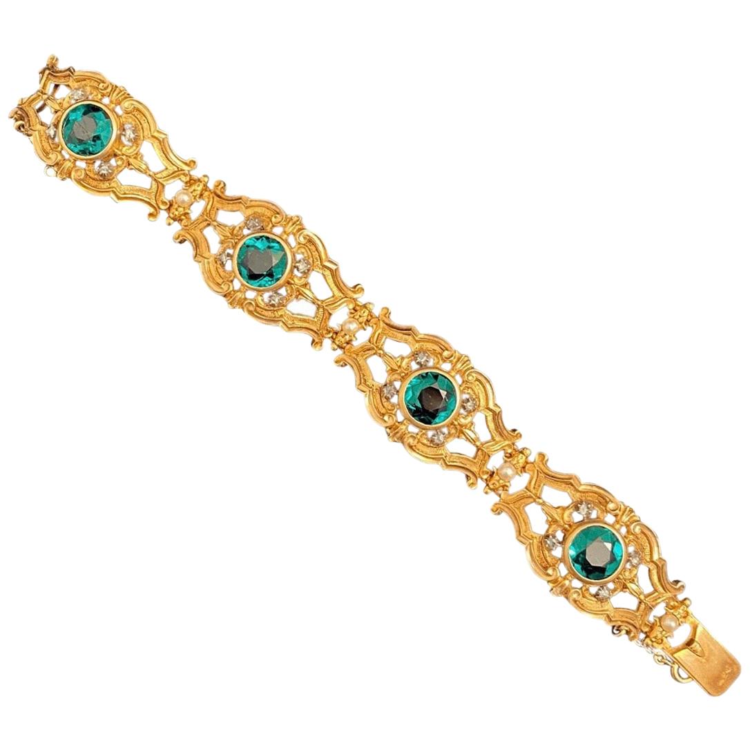 Victorian Pearl Gold Wide Bracelet For Sale at 1stDibs