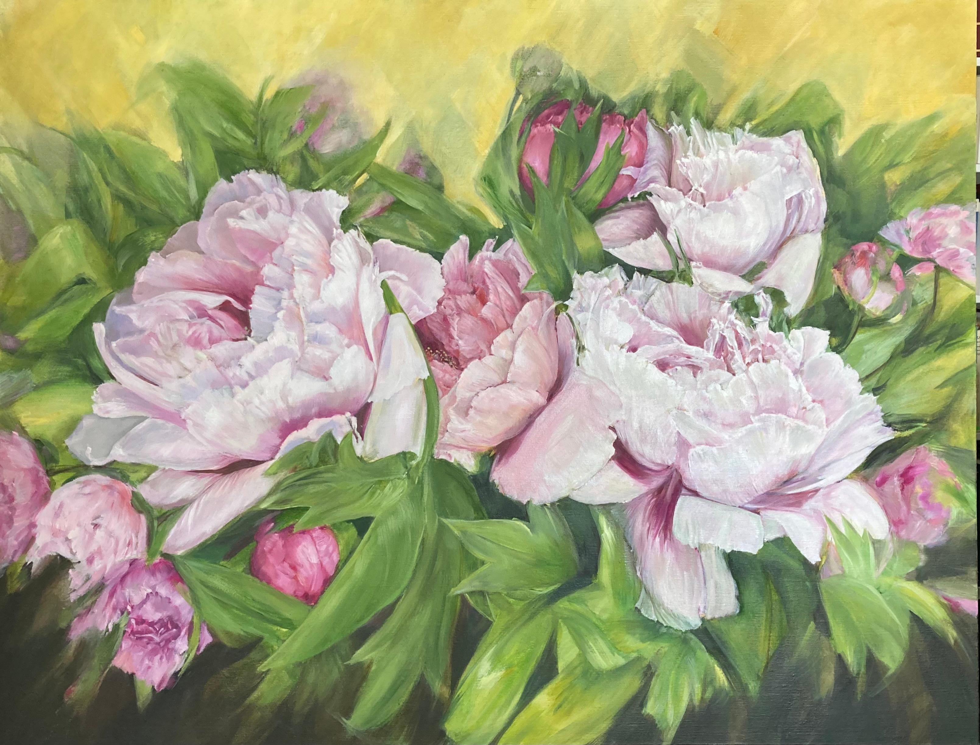 Leith Ridley Still-Life Painting -  Big Peonies of Joy -  Oil Painting White Grey Yellow Pink Lilac