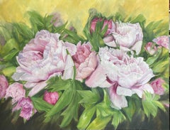  Big Peonies of Joy -  Oil Painting White Grey Yellow Pink Lilac