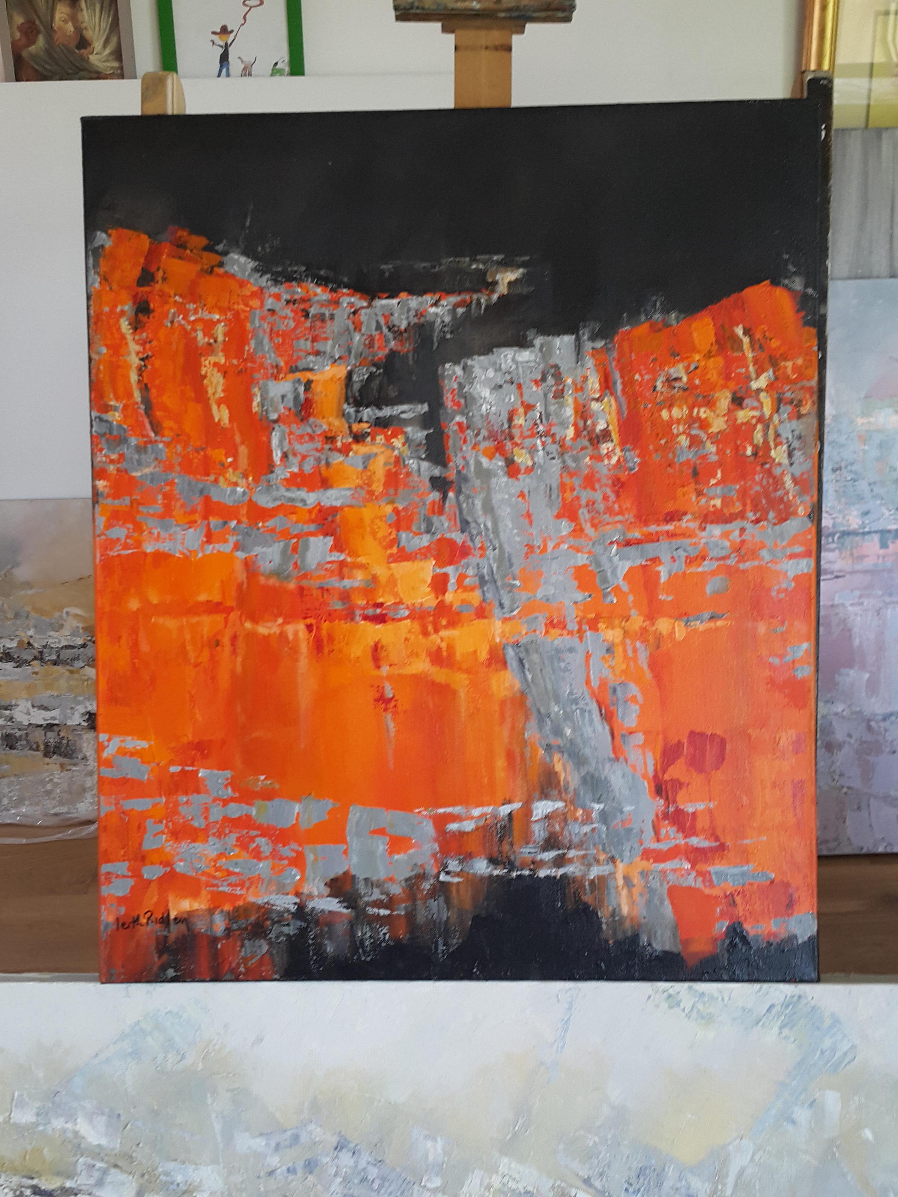 Hot Planet  1 Serie - Orange Abstract Painting by Leith Ridley