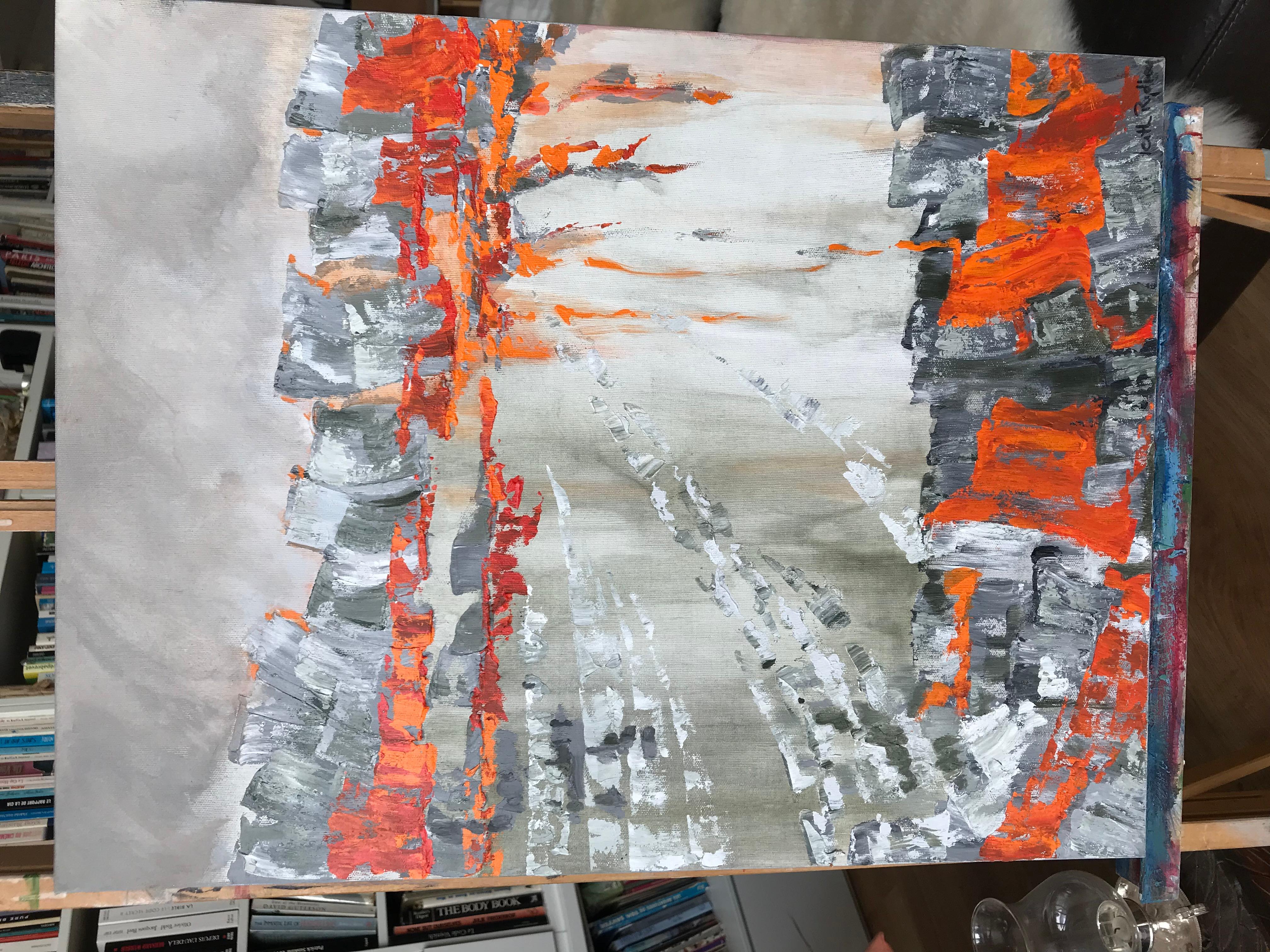 Hot Planet V Series - Abstract Acrylic Painting Beige Orange Grey White  1