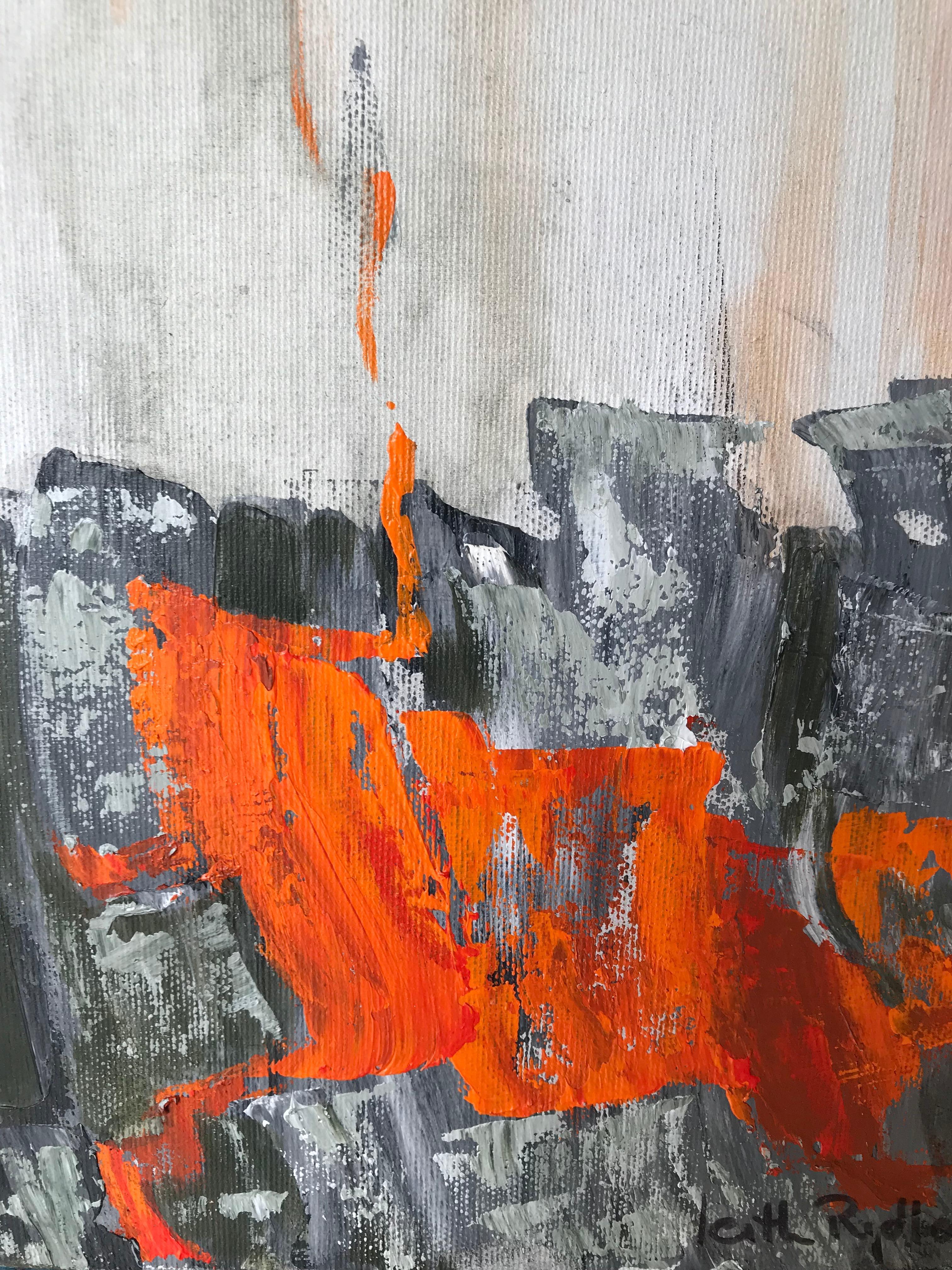 Hot Planet V Series - Abstract Acrylic Painting Beige Orange Grey White  2