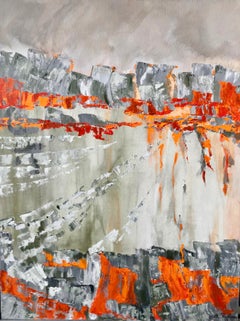 Hot Planet V Series - Abstract Acrylic Painting Beige Orange Grey White 