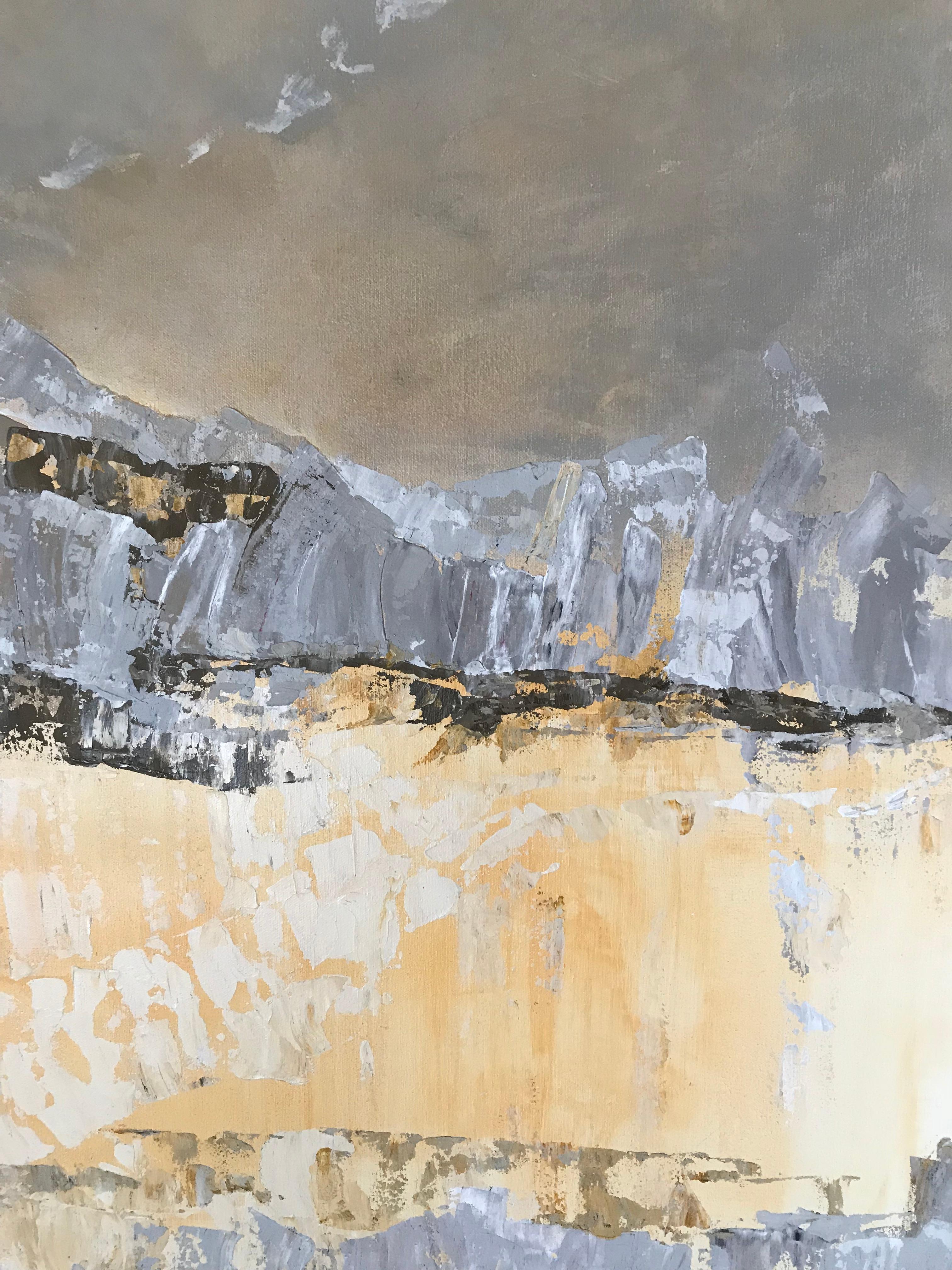 Série d'éléments - Peinture à l'huile abstraite Couleur beige gris blanc noir jaune brun - Gris Abstract Painting par Leith Ridley