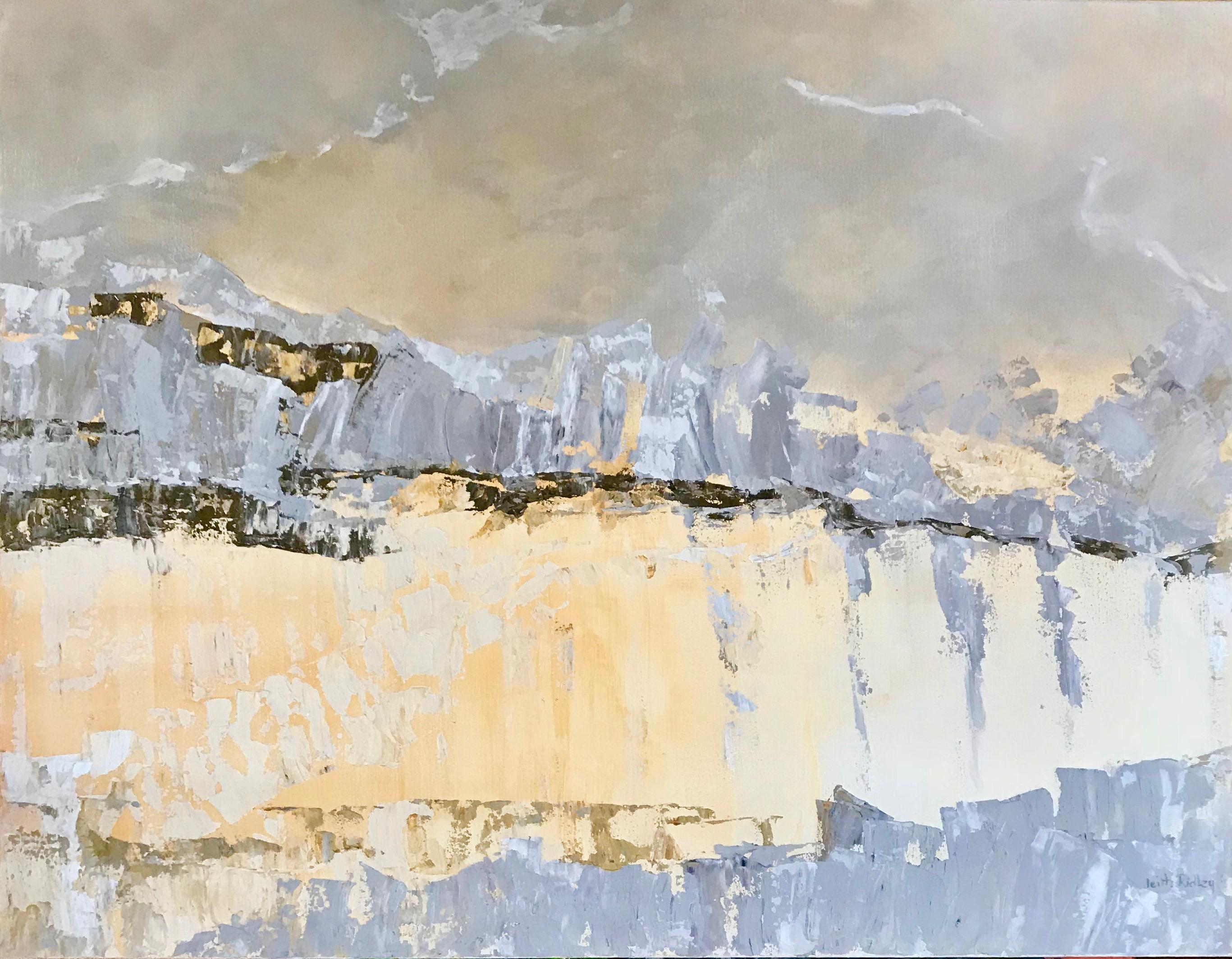 Abstract Painting di Leith Ridley - Serie Elements - Pittura ad olio astratta Colore Beige Grigio Bianco Nero Giallo Marrone