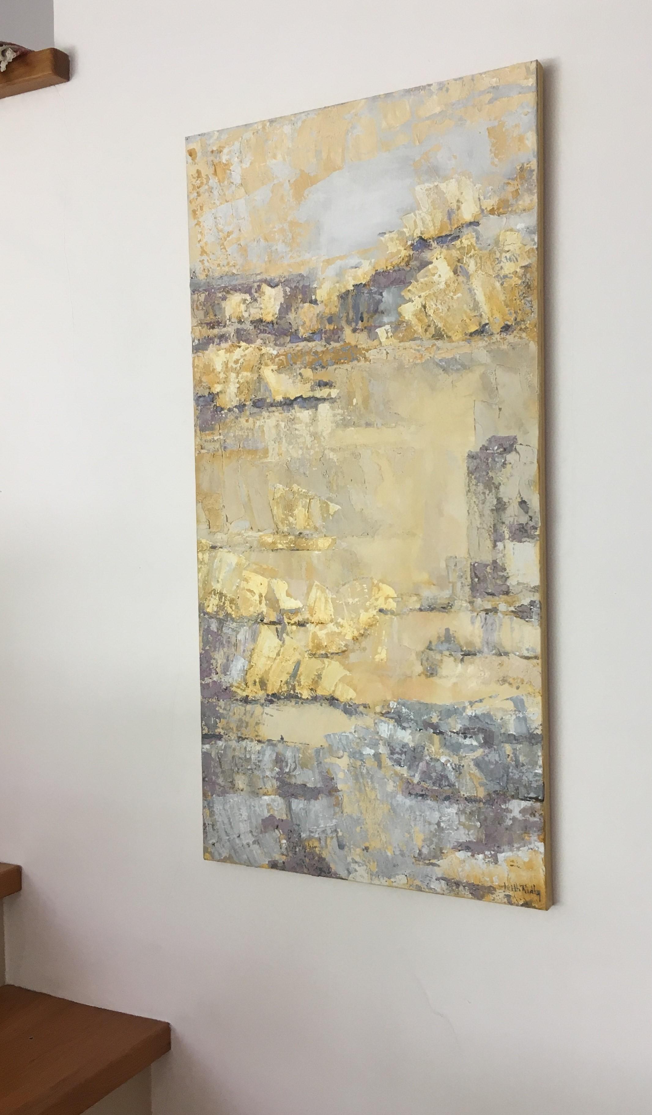 Les Bateaux - Pintura al Óleo Abstracta Colores Amarillo Blanco Gris Beige - Painting Moderno de Leith Ridley