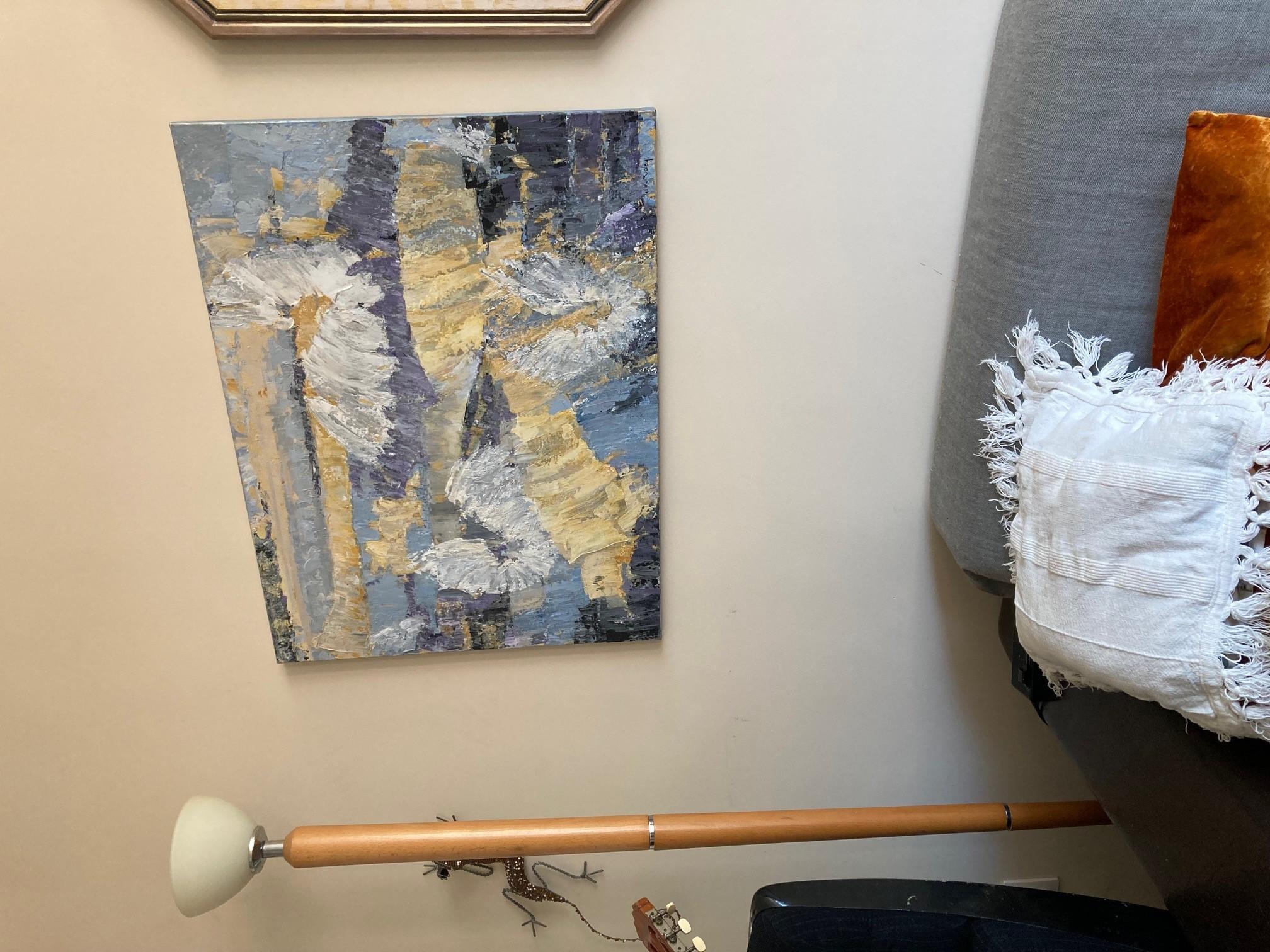 I campi dei sogni  -  Pittura astratta a olio Blu Bianco Rosso Grigio Giallo Nero - Painting di Leith Ridley