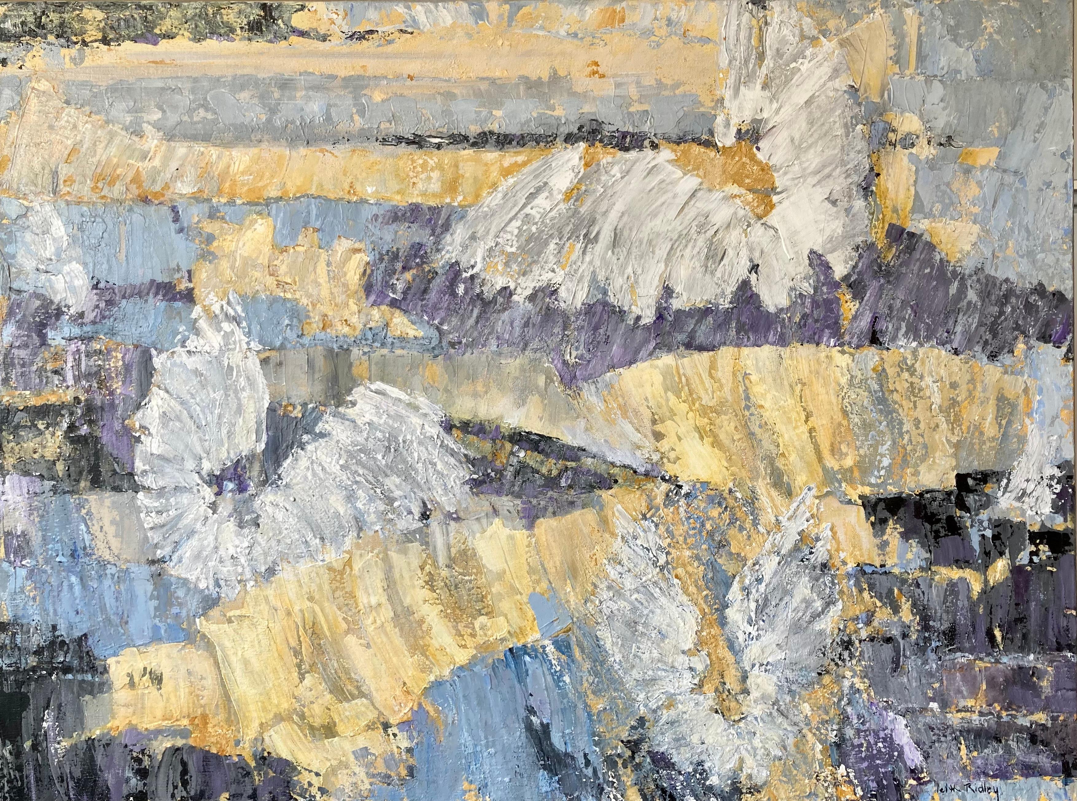 Abstract Painting di Leith Ridley - I campi dei sogni  -  Pittura astratta a olio Blu Bianco Rosso Grigio Giallo Nero
