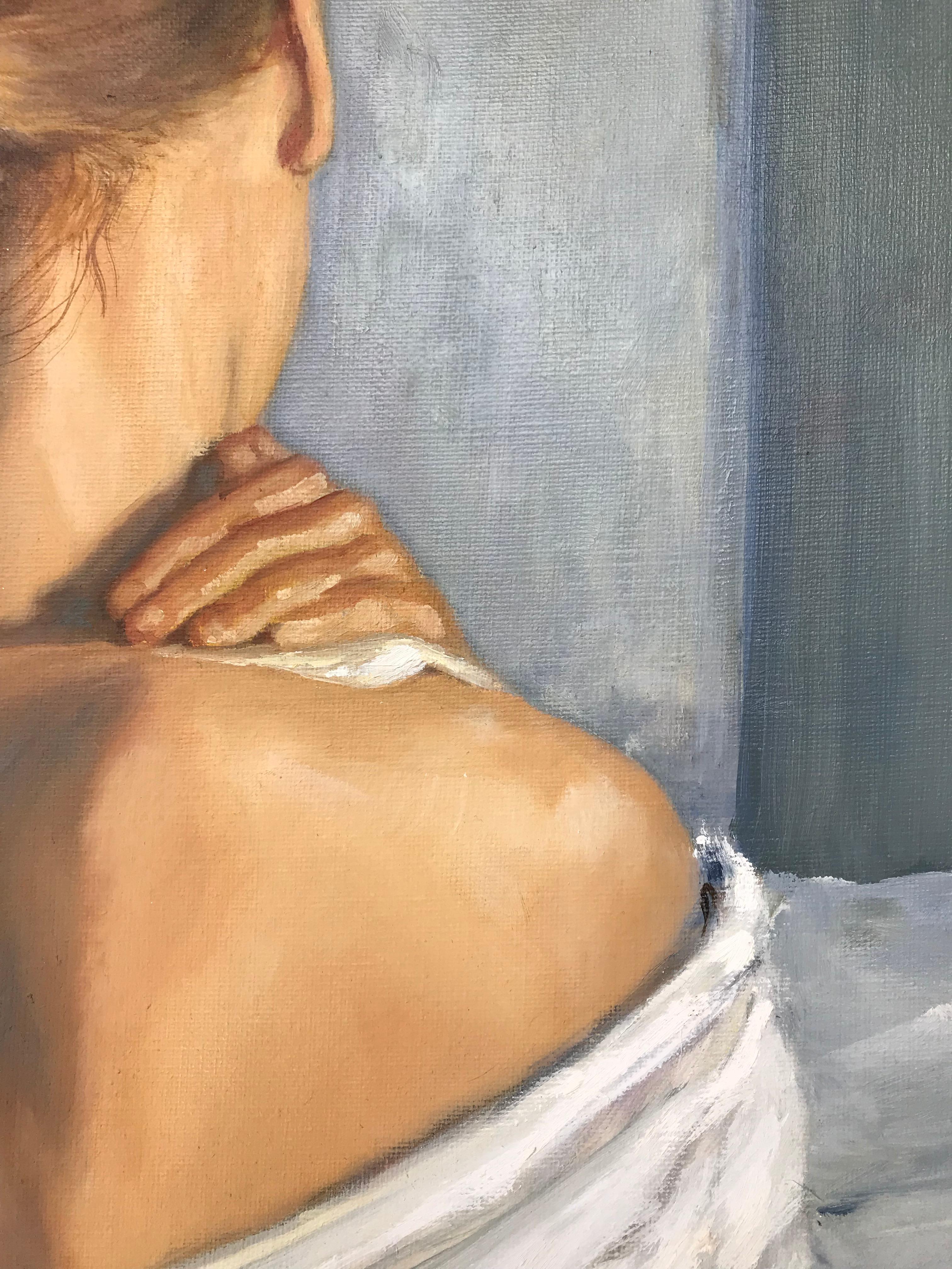 The Neck - Gray Figurative Painting by Leith Ridley