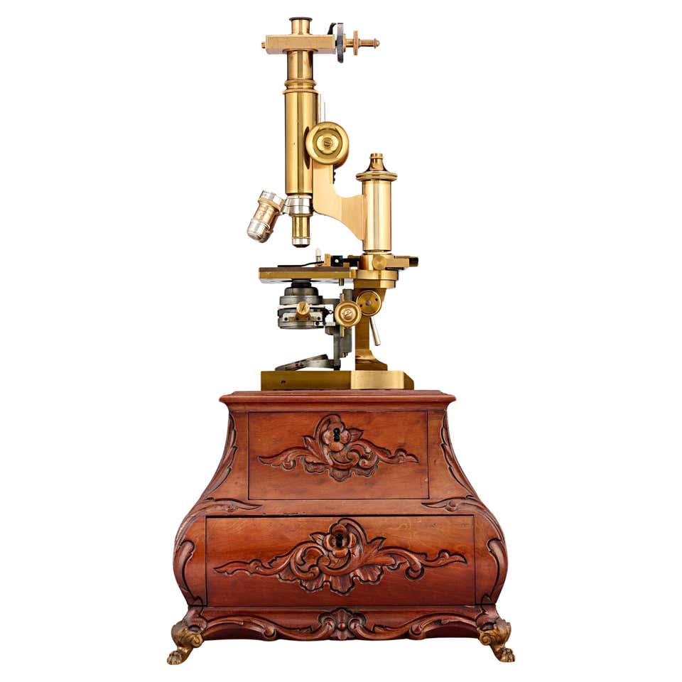 Compound Glass Instrument Antique Scholar's Microscope, English, Brass, Scientific Instrument ...