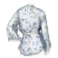 Lejaby Paris Sheer Blue Floral Embroidered Kimono circa 1980s