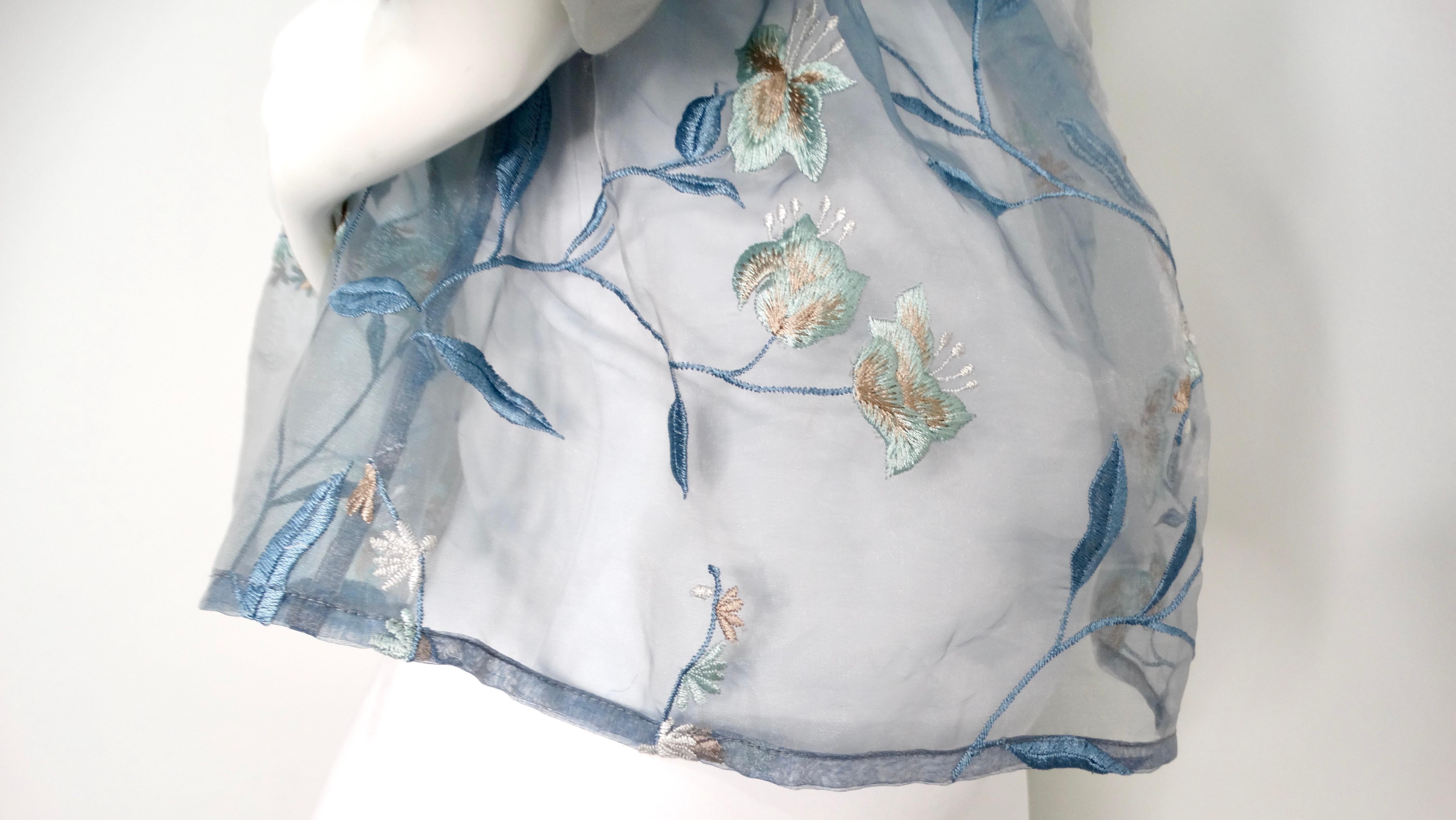 Lejaby Paris Blauer Kimono mit Blumenstickerei circa 1980s im Angebot 2