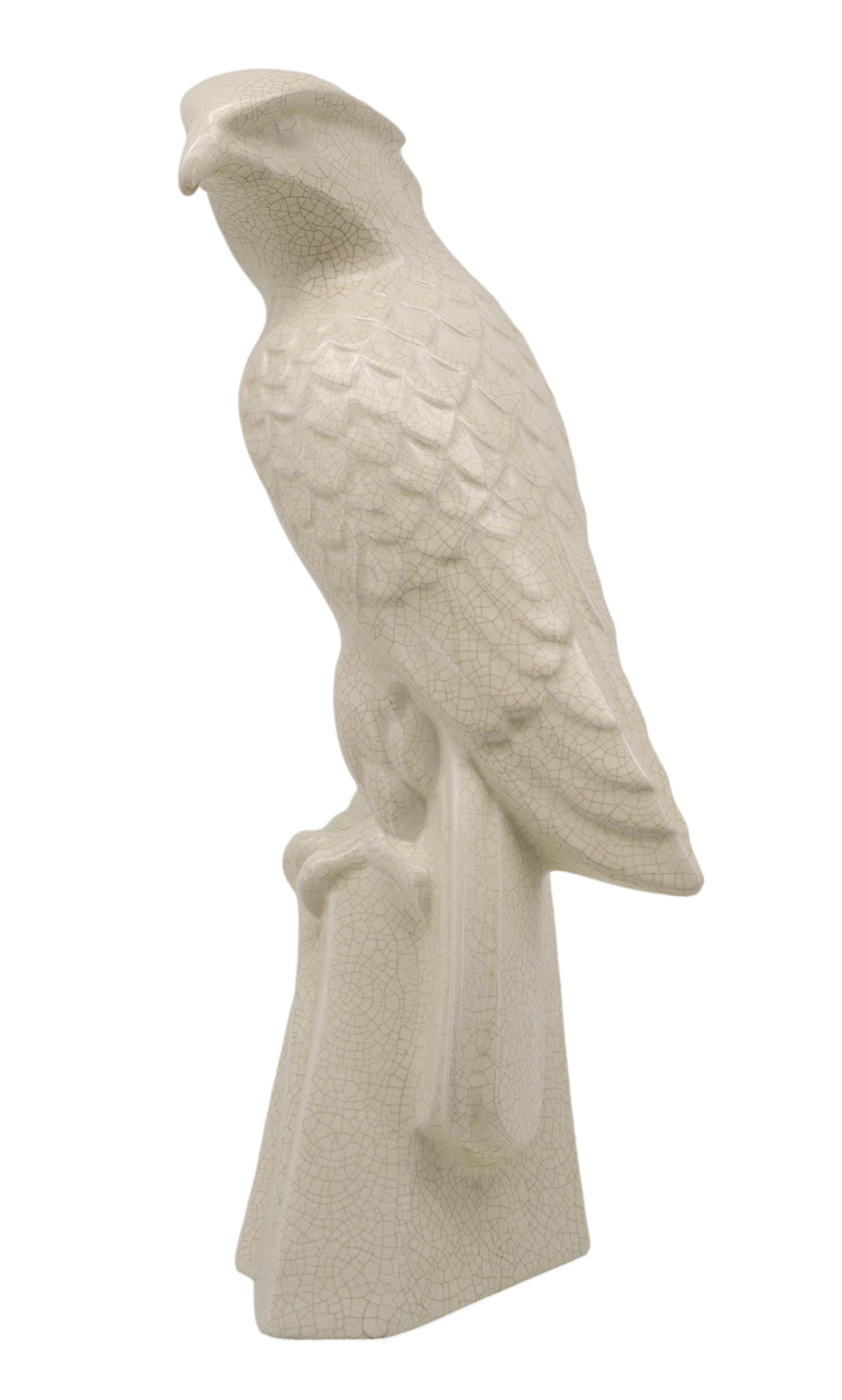 Aquila in ceramica Art Deco Crackle Glaze di LEJAN da Orchies 1920 in vendita 3