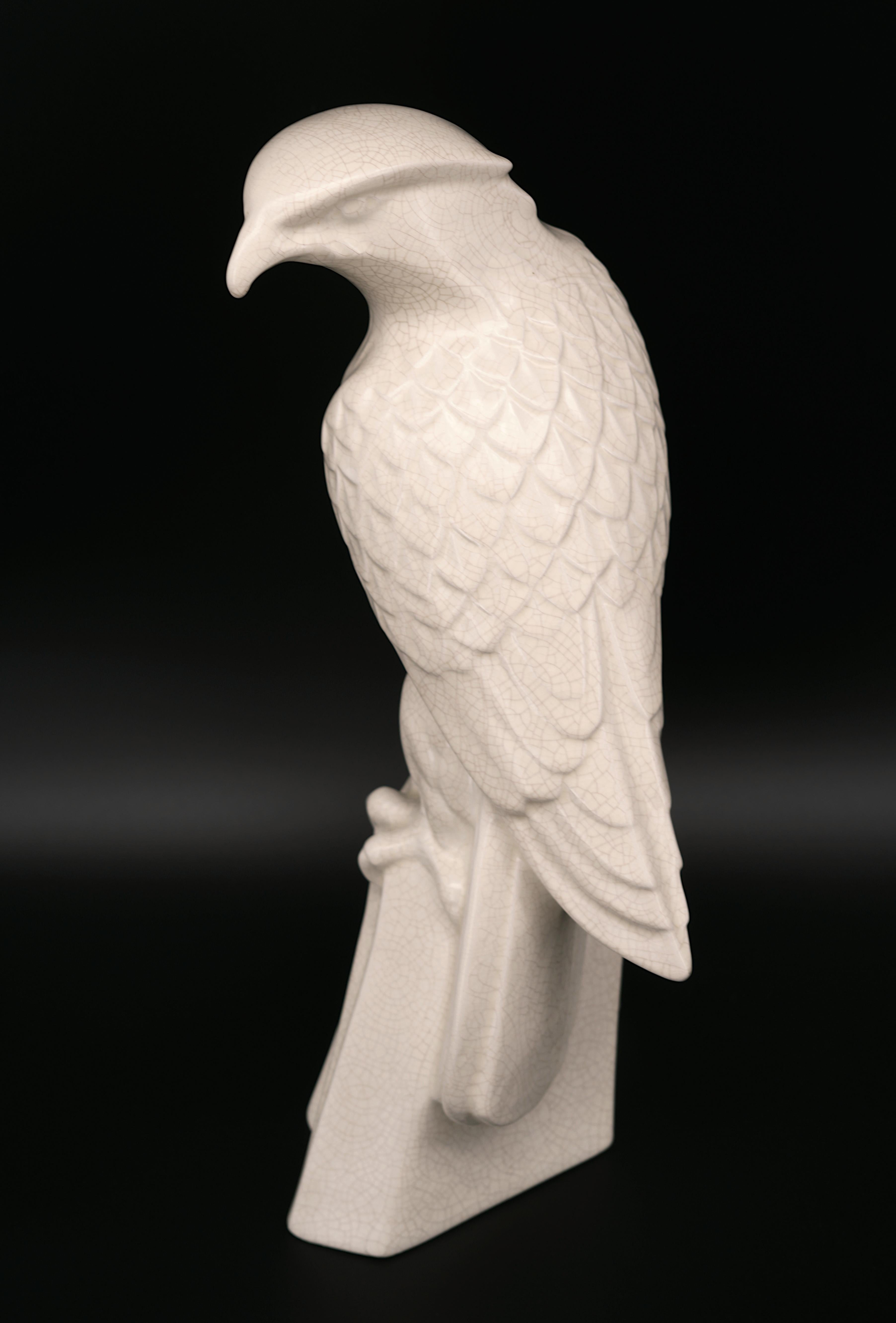 Aquila in ceramica Art Deco Crackle Glaze di LEJAN da Orchies 1920 in vendita 1
