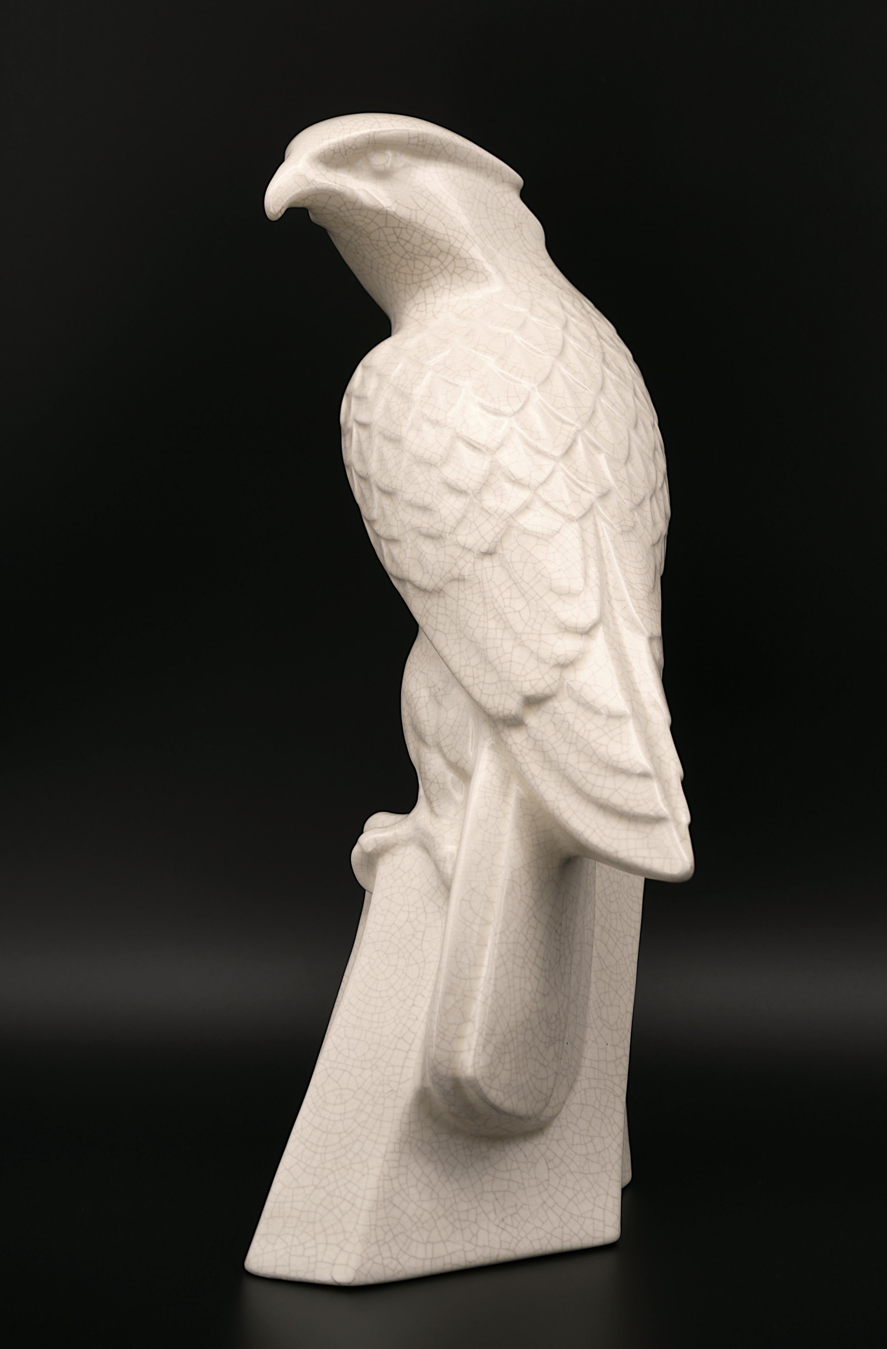 Aquila in ceramica Art Deco Crackle Glaze di LEJAN da Orchies 1920 in vendita 2