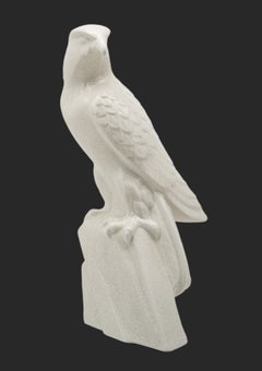 LEJAN Art Deco Crackle Glaze Ceramic Eagle Sculpture, France, 1920