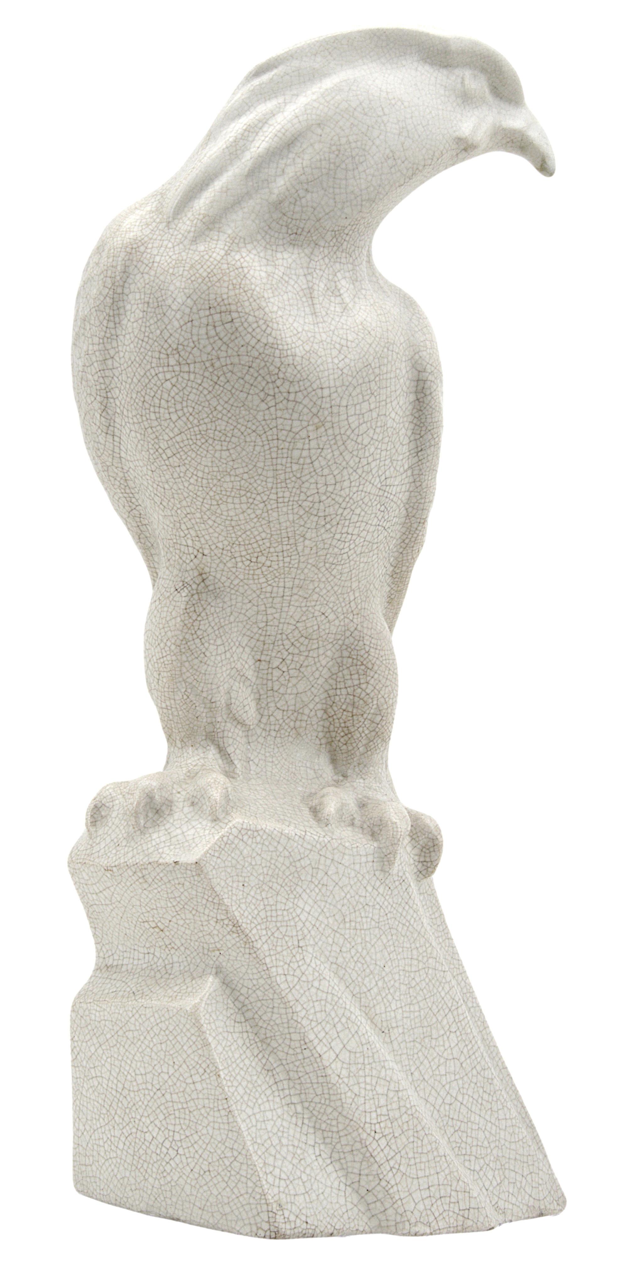 Crackle glaze ceramic sculpture by LEJAN at Orchies, France, ca.1925. 