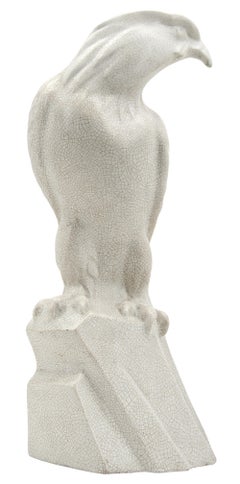 LEJAN French Art Deco Crackle Glaze Ceramic Eagle Sculpture at Orchies's, 1930