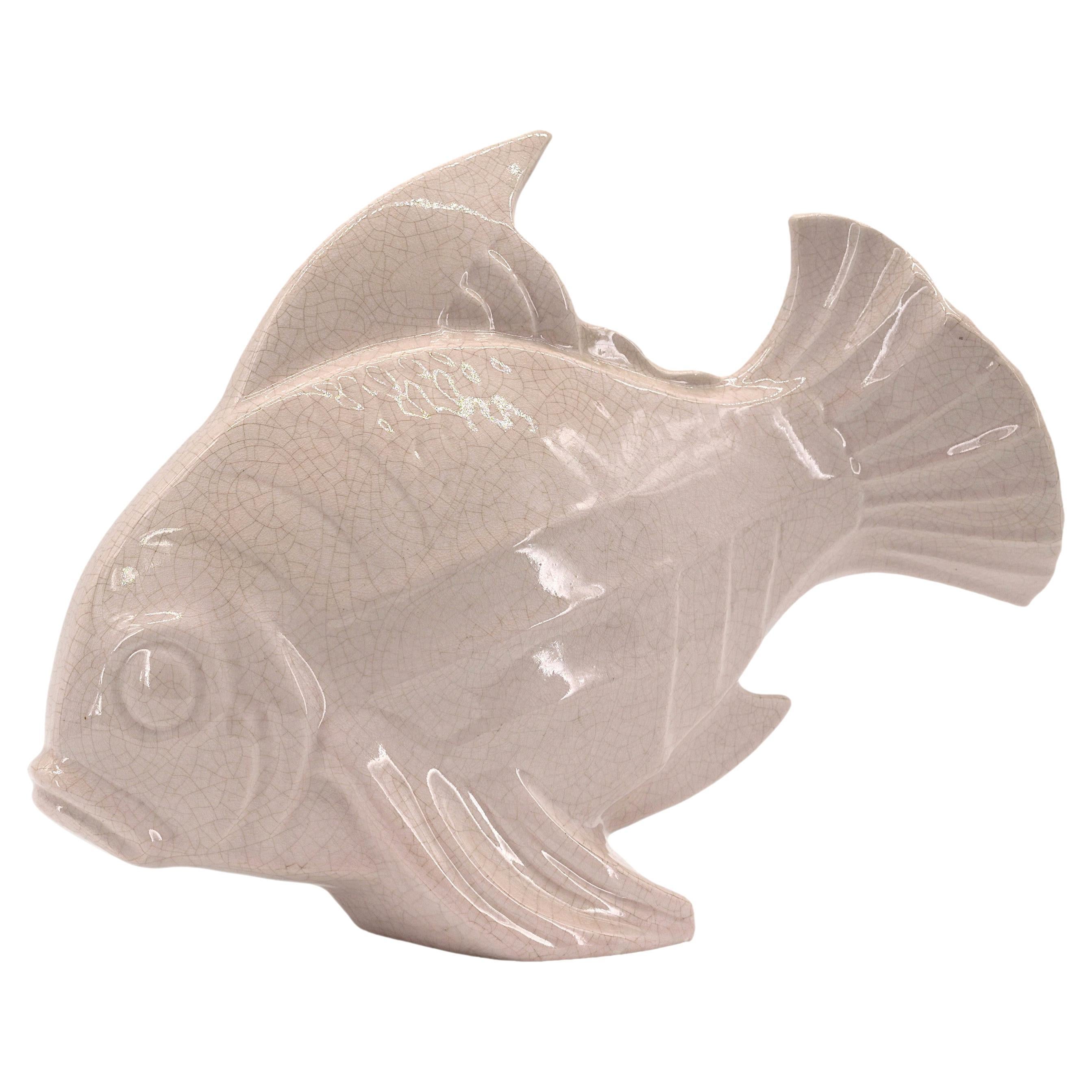 LEJAN French Art Deco Crackle Glaze Ceramic Fish 1920