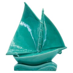 LEJAN Grande nave in ceramica Art Deco con smalto a crepe a Orchies 1920