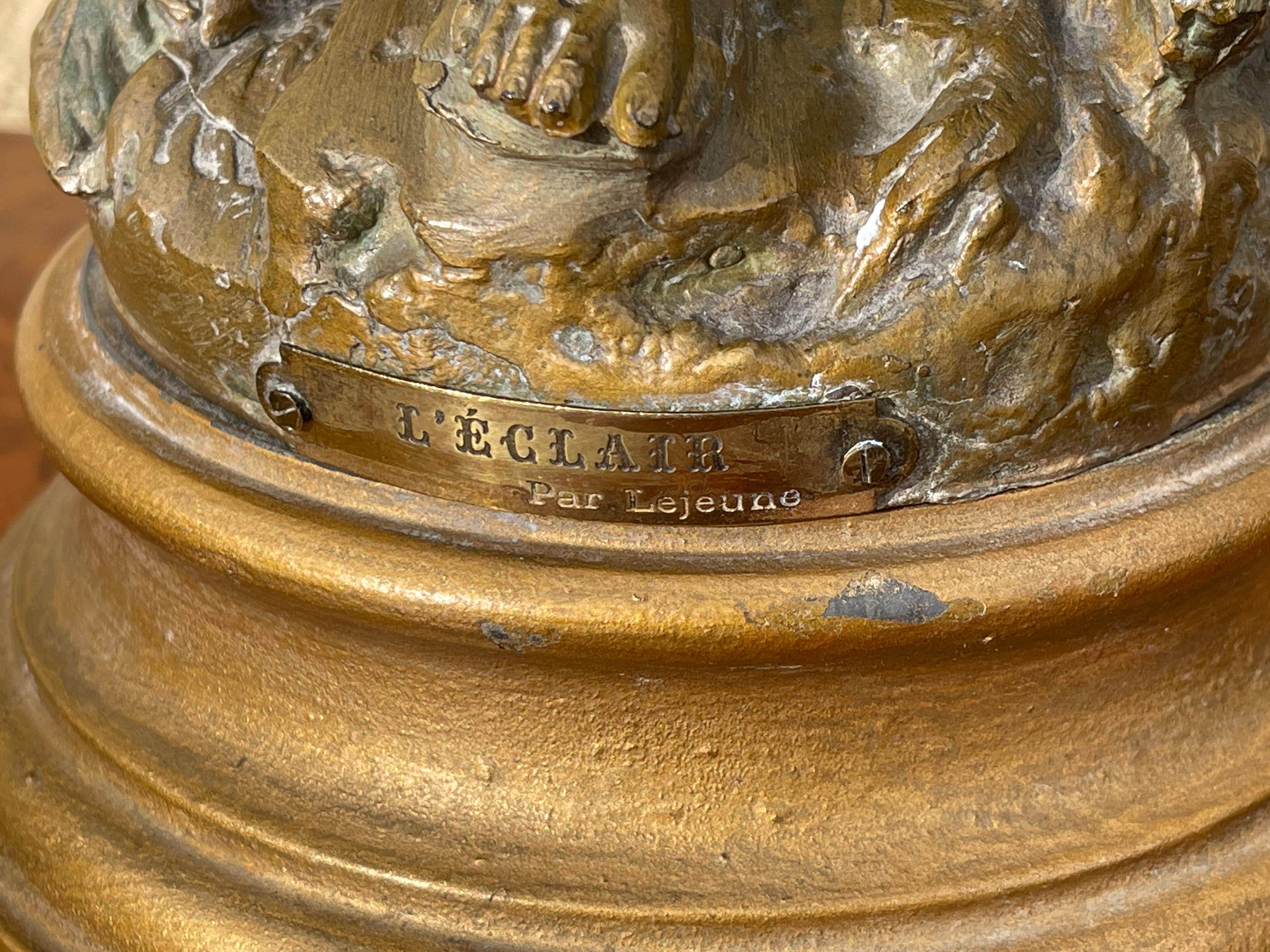 Metallo Lejeune - Coppia di statuette, Il fulmine e il colpo di vento in vendita