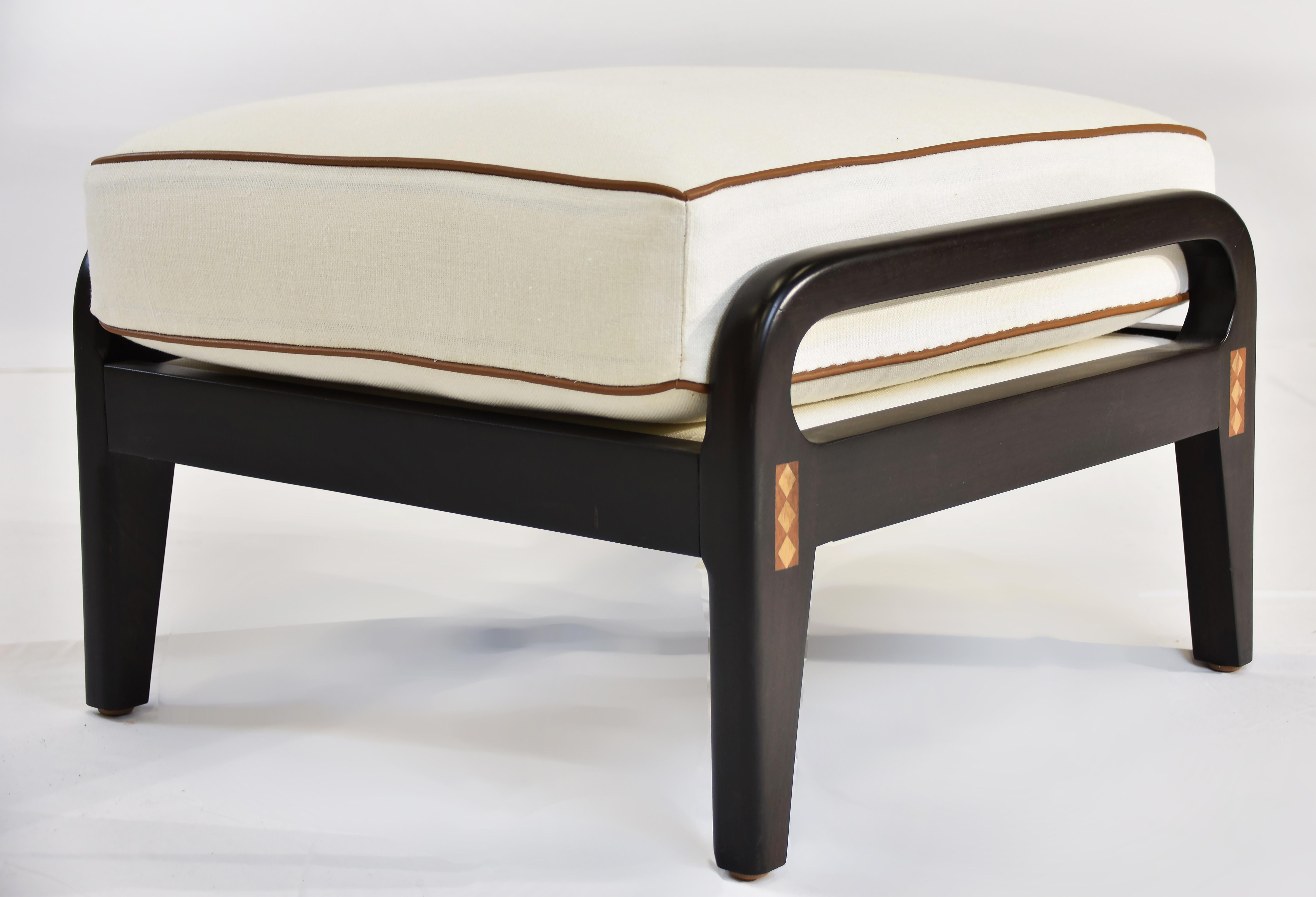 Le June Upholstery 3 Seat Club Havana Sofa Floor Model, Walnut Finished Mahogany For Sale 4
